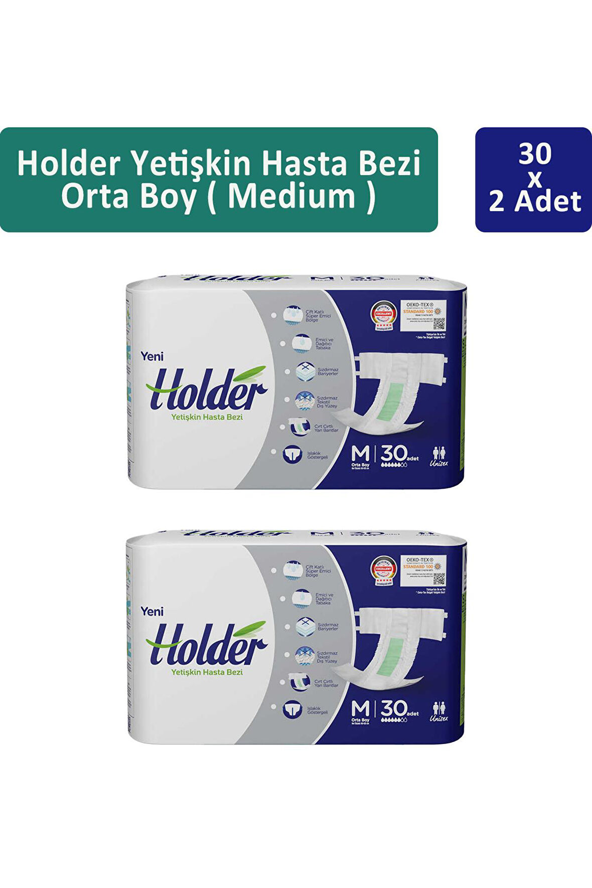 Holder Yetişkin Hasta Bezi Orta Boy ( Medium ) 30 x 2 Adet