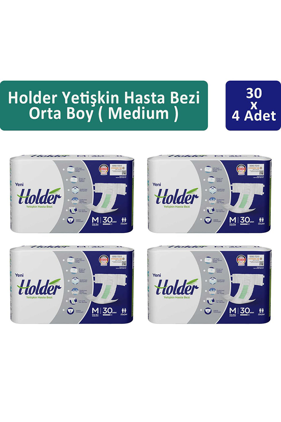 Holder Yetişkin Hasta Bezi Orta Boy ( Medium ) 30 x 4 Adet