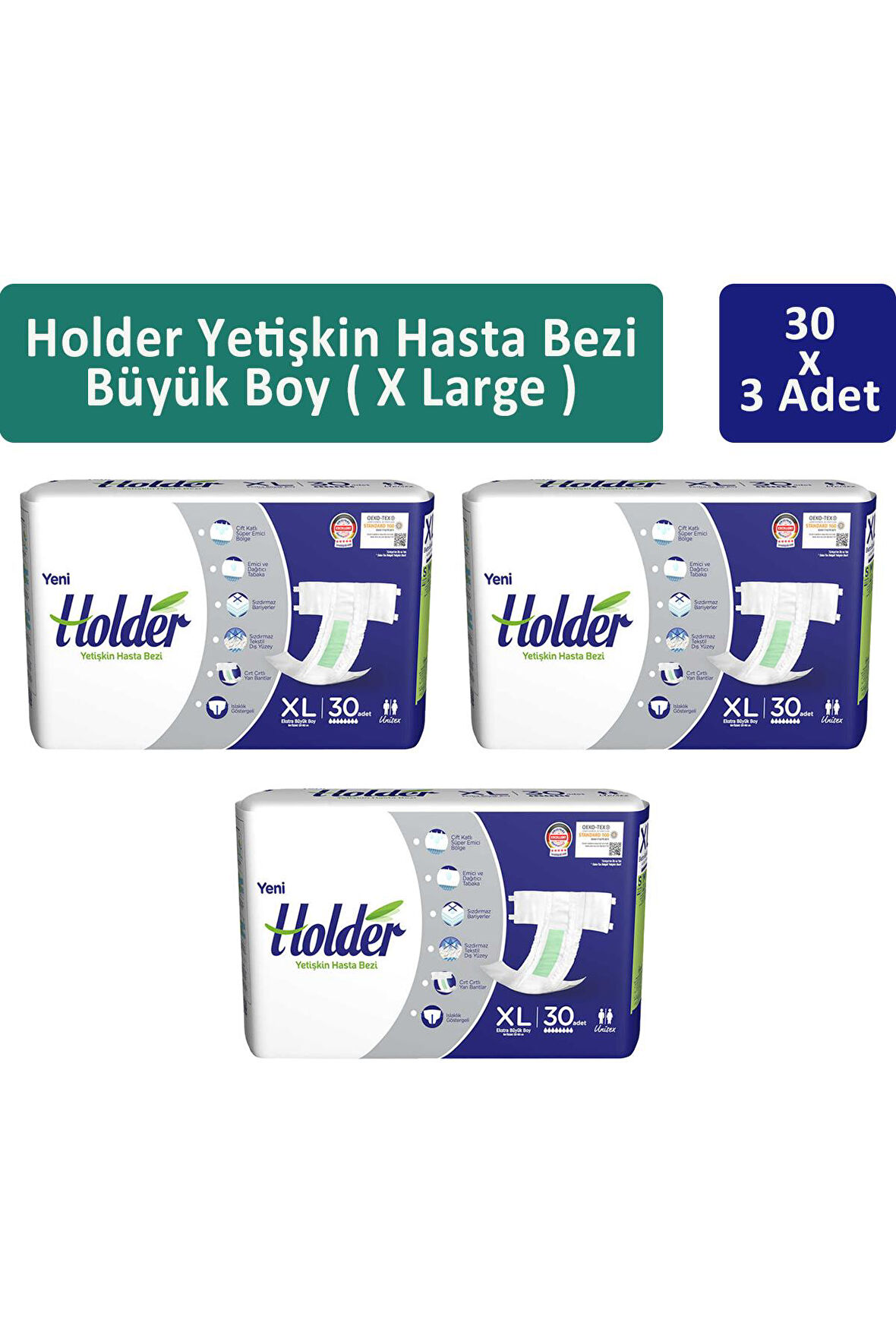 Holder Yetişkin Hasta Bezi Ekstra Büyük Boy ( X Large ) 30 x 3 Adet