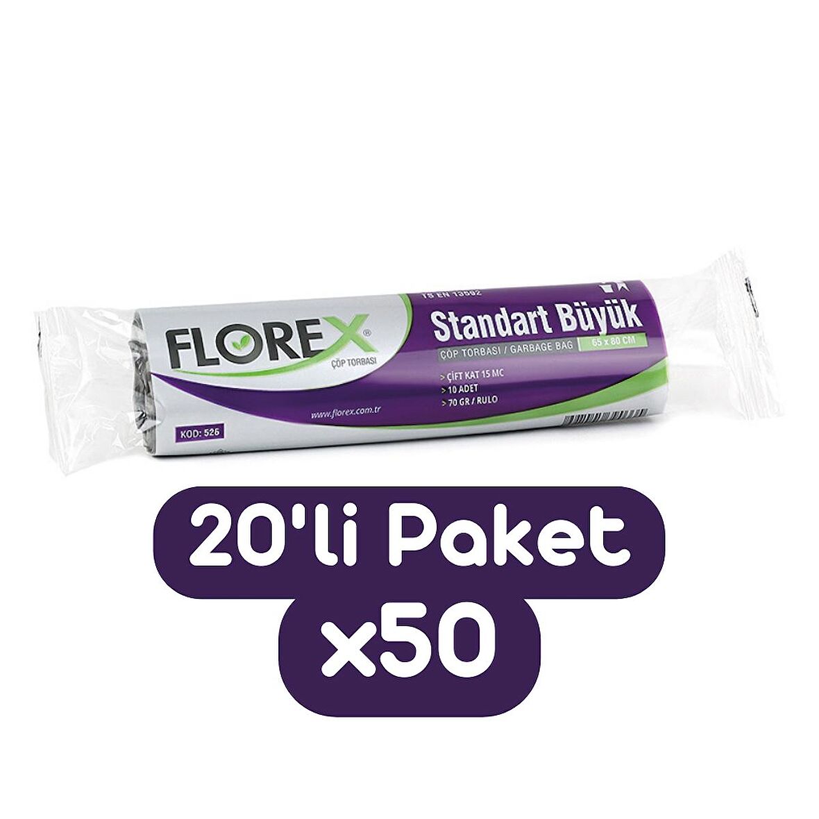 Florex Standart Büyük Boy Çöp Torbası 65x80 Cm 10'lu Rulo Siyah 50 Rulo (500 Adet 1 Koli)