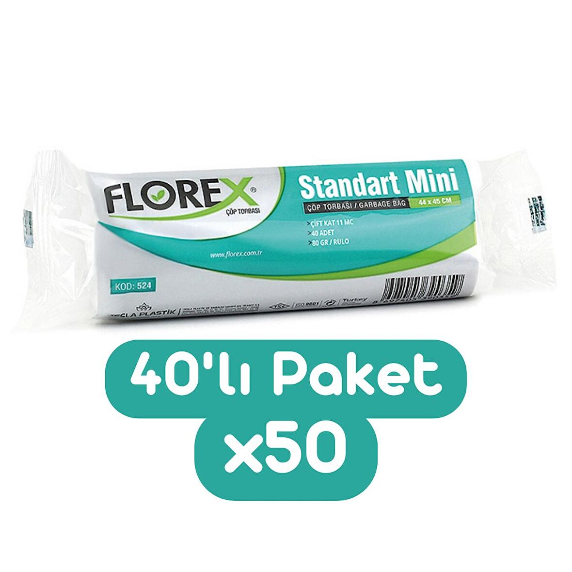 Florex Standart Mini Boy Çöp Torbası 44x45 Cm 40'lı Rulo Beyaz 50 Rulo (2000 Adet 1 Koli)