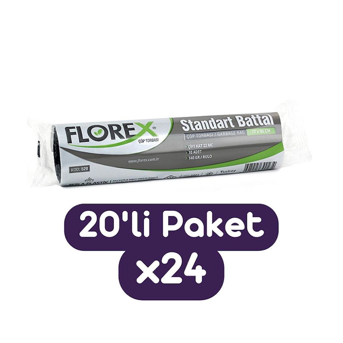 Florex Standart Battal Boy Çöp Torbası 72x95 Cm 10'lu Rulo Siyah 24 Rulo (240 Adet 1 Koli)