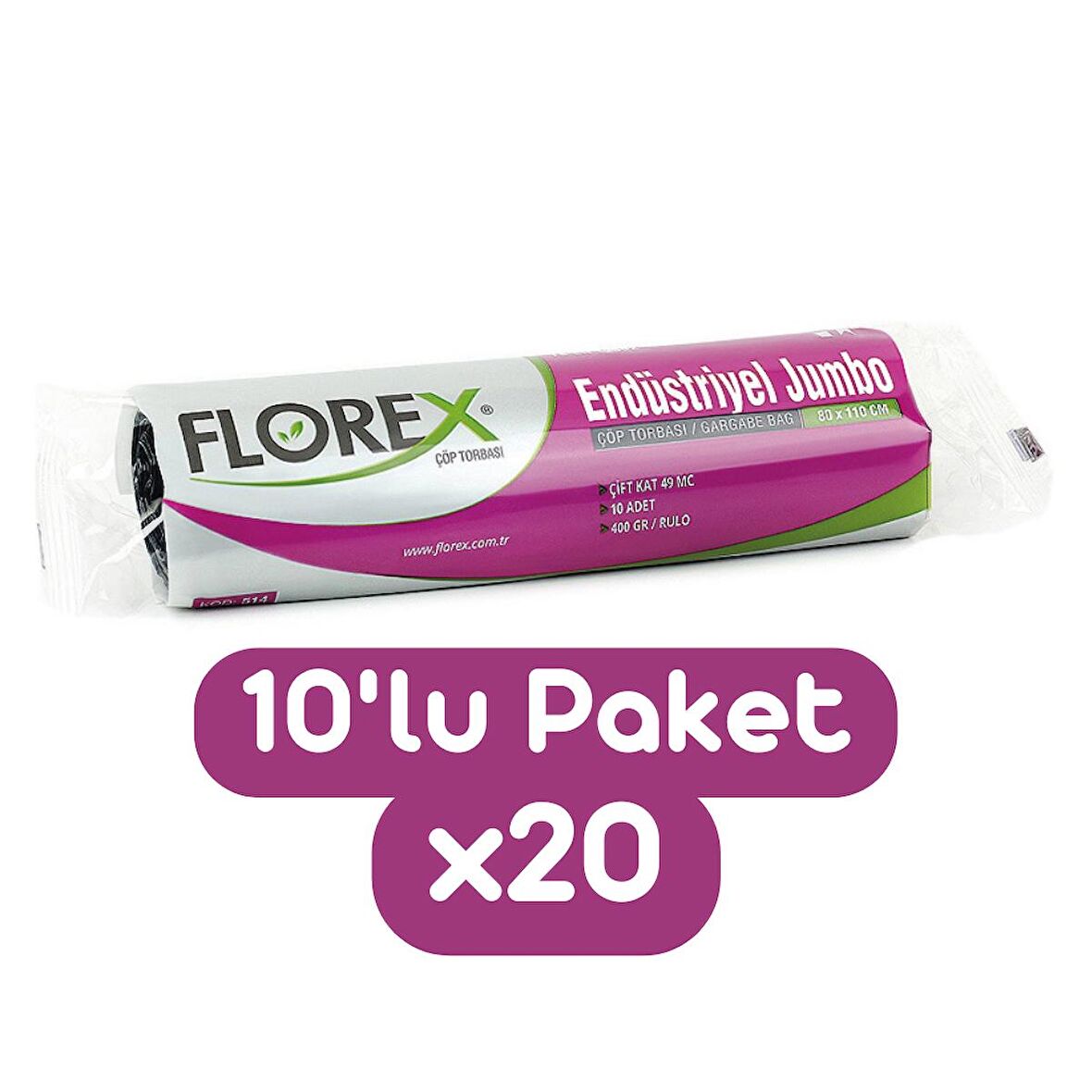 Florex Endüstriyel Jumbo Boy Çöp Torbası 80x110 Cm 10'lu Rulo Siyah 20 Rulo (200 Adet 1 Koli)