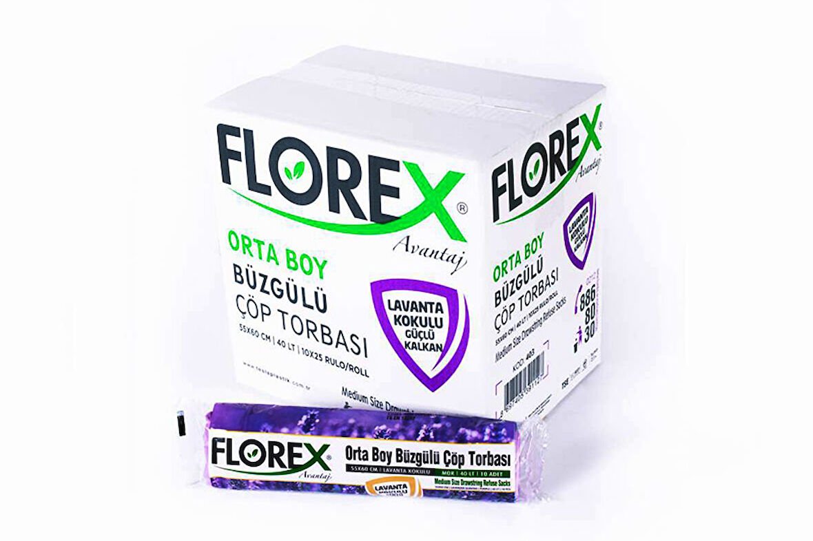 Florex 403 Lavanta Kokulu Büzgülü Orta Mor Çöp Poşeti 25 Rulo