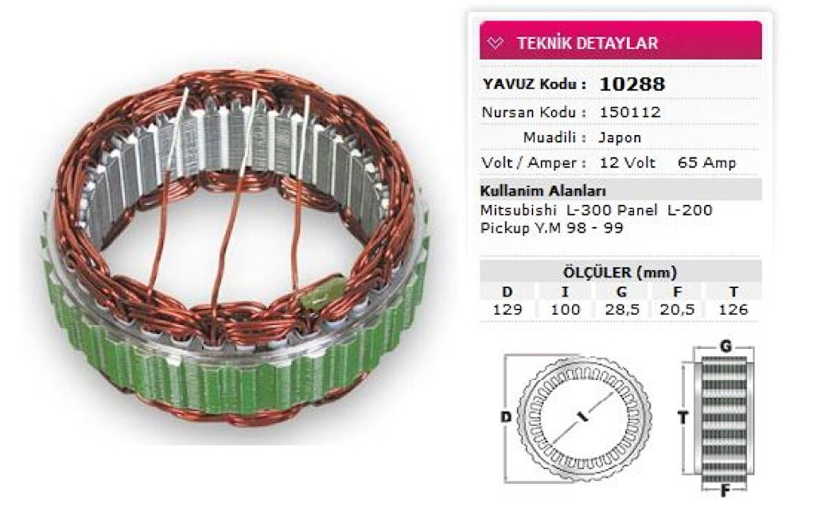 Mitsubıshı Stator Mitsubıshı Tip 12v 65a Mitsubıshı  L 300 Panel  L 200 Pickup Ym 98 99 Nursan 150112 - Yavuz 10 288