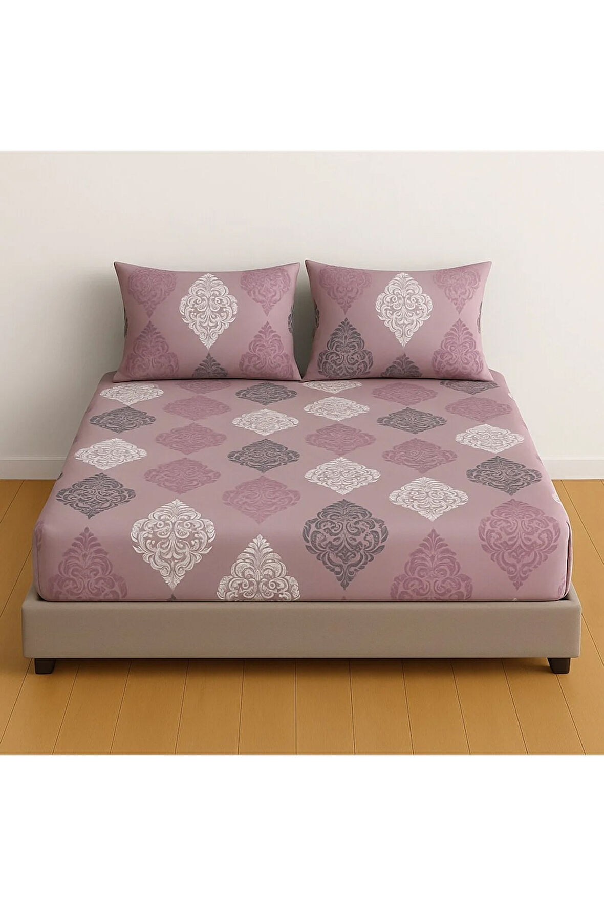Çift Kişilik Desenli Lastikli Çarşaf Seti 160x200 Cm + 2 Adet Yastık Kılıfı 50x70