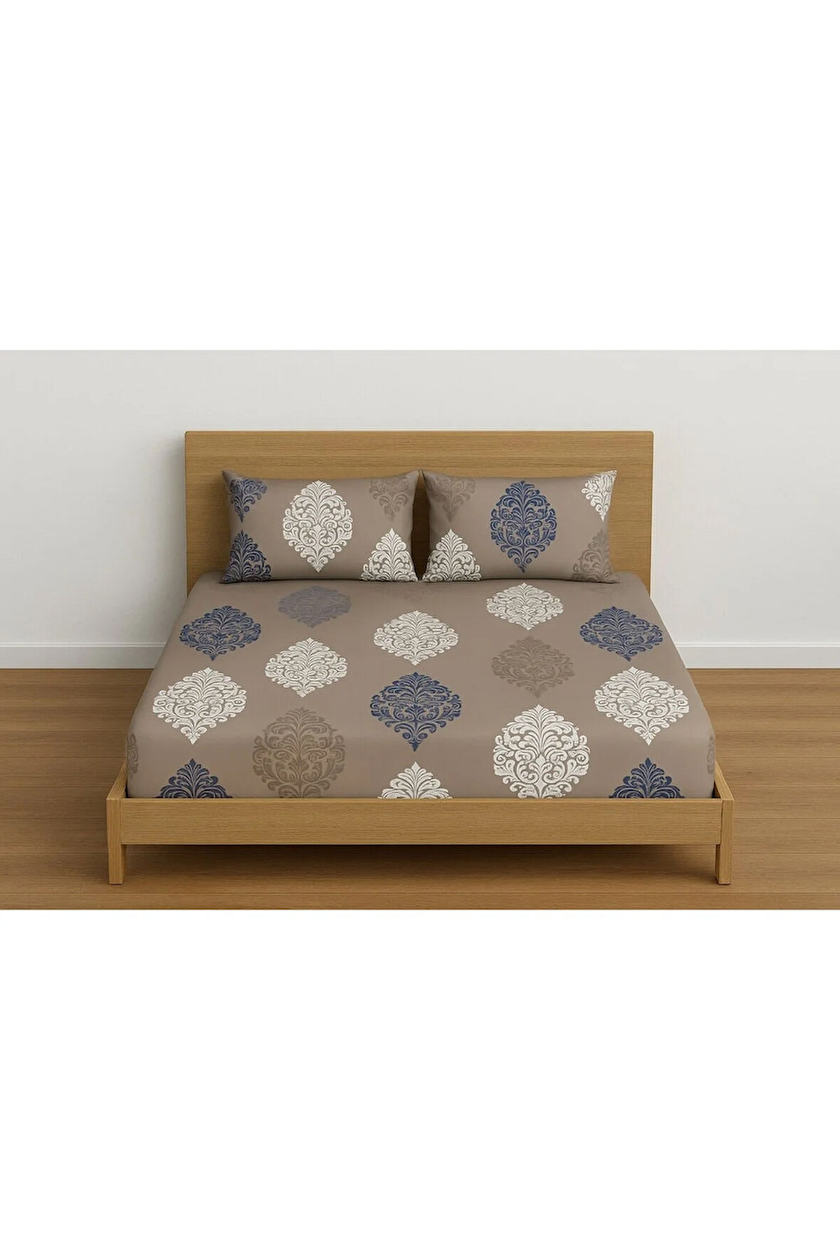 Çift Kişilik Desenli Lastikli Çarşaf Seti 160x200 Cm + 2 Adet Yastık Kılıfı 50x70