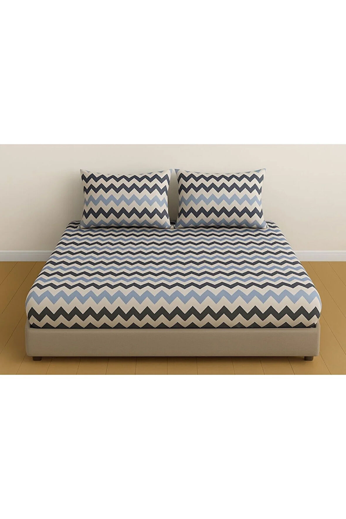 Çift Kişilik Desenli Lastikli Çarşaf Seti 140x200 Cm + 2 Adet Yastık Kılıfı 50x70