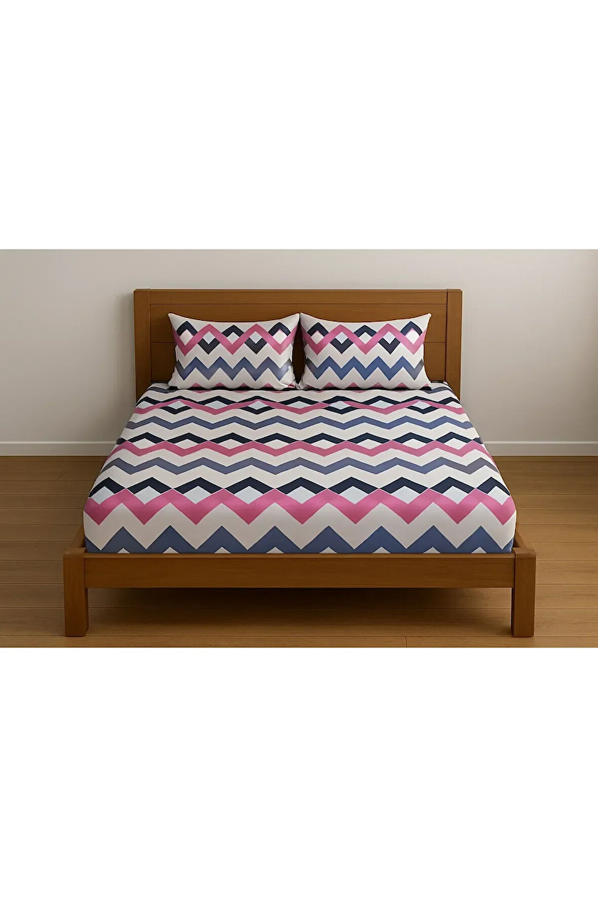 Çift Kişilik Desenli Lastikli Çarşaf Seti 140x200 Cm + 2 Adet Yastık Kılıfı 50x70