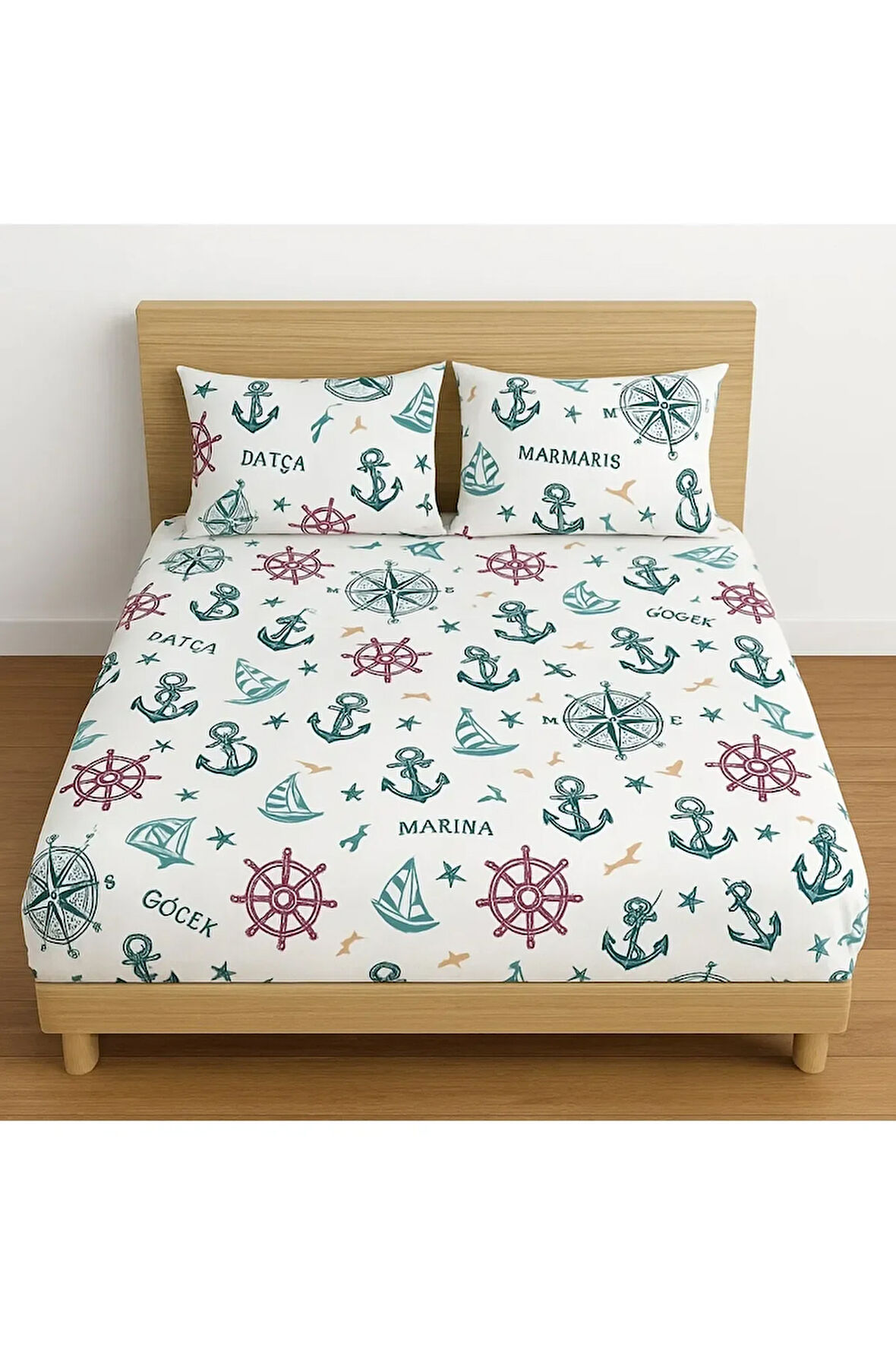 Çift Kişilik Desenli Lastikli Çarşaf Seti 140x200 Cm + 2 Adet Yastık Kılıfı 50x70