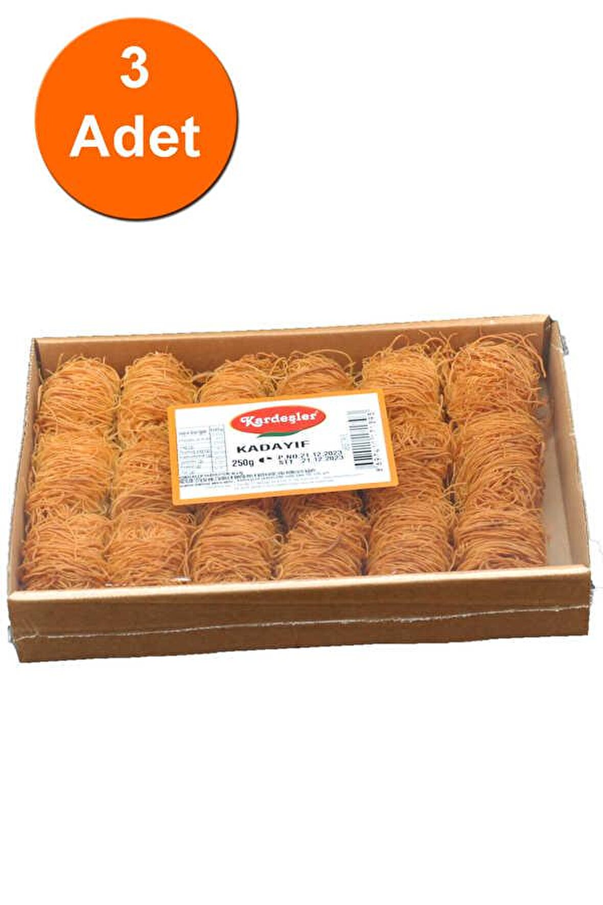 Kardeşler İnce Sarma Kızarmış Tel Kadayıf Kutu 250 G x 3 Adet