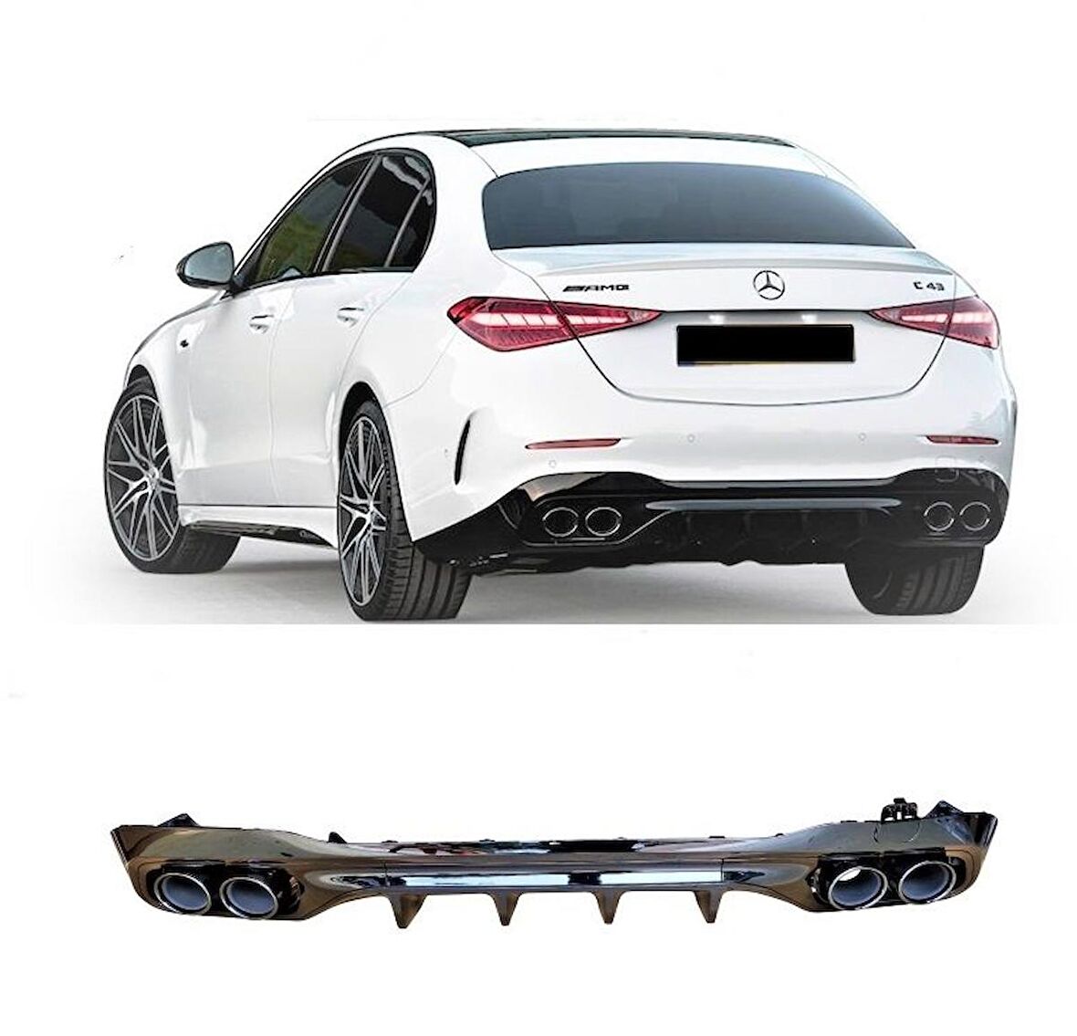 Mercedes W206 c63 amg arka tampon difüzör ve egzoz ucu amg 2021