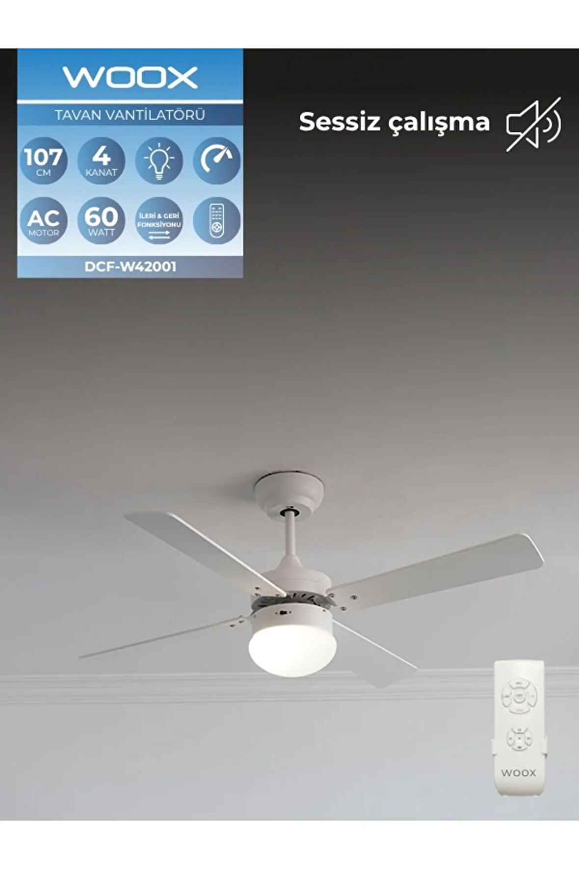 Aydınlatmalı Uzaktan Kumandalı İleri Geri Fonksiyonlu Tavan Vantilatörü