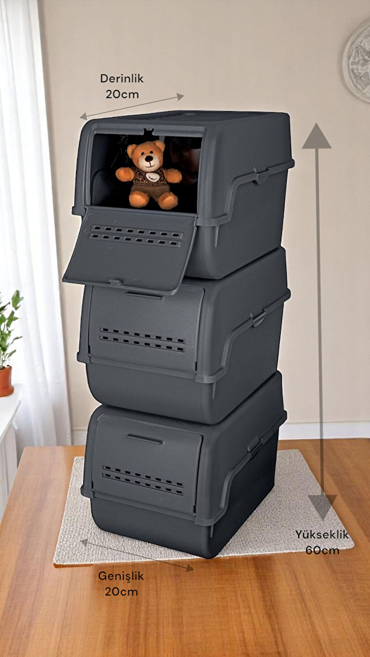 Motek MT-40 S-Box 8 Litre 3'lü Çok Amaçlı Organizer Düzenleyici Antrasit ( 3*8Litre )