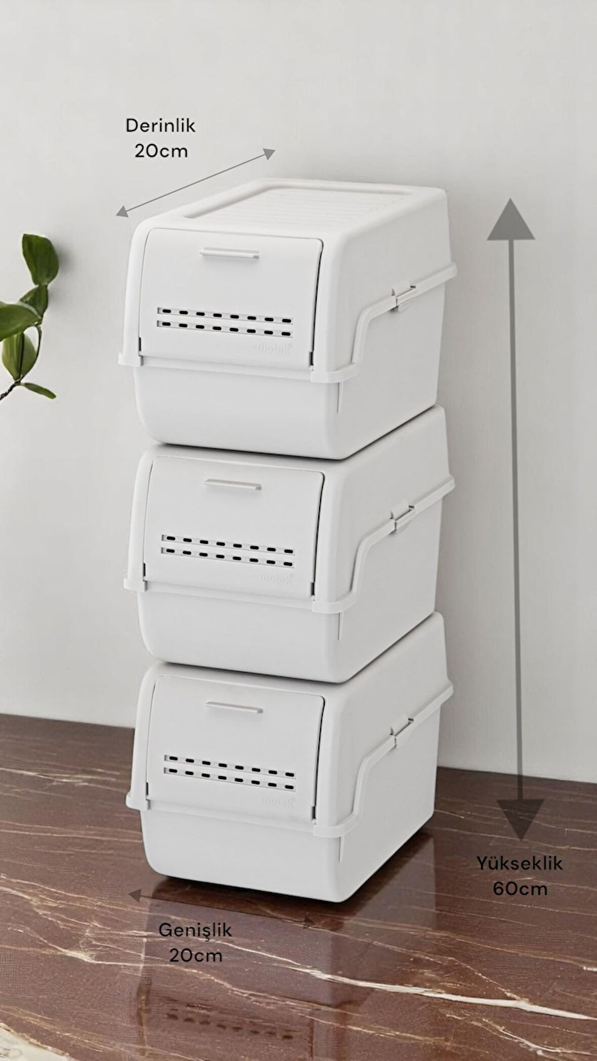 Motek MT-40 S-Box 8 Litre 3'lü Çok Amaçlı Organizer Düzenleyici Gri ( 3*8Litre )
