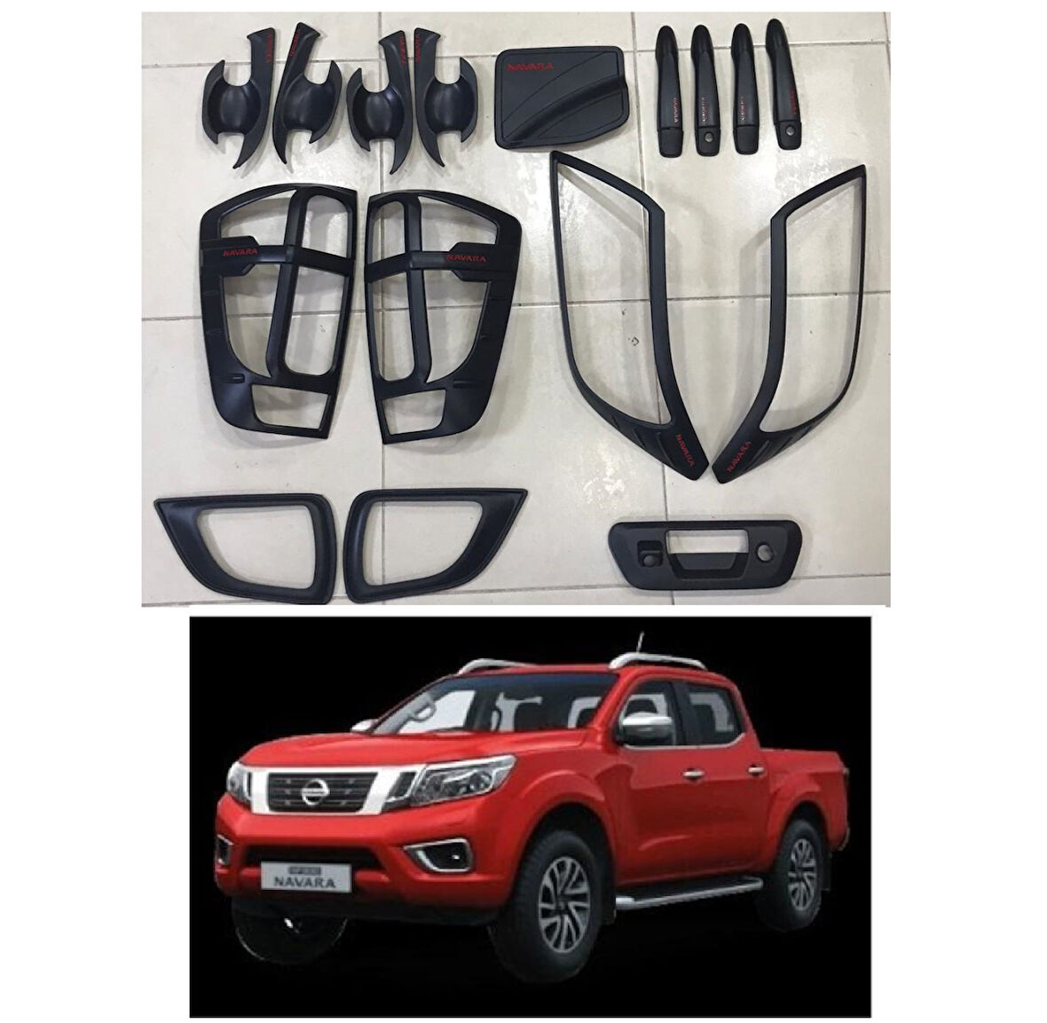 AUTOGP  Nissan navara kaplama seti siyah full 2016+ kapı kolu far stop çerçeve np300