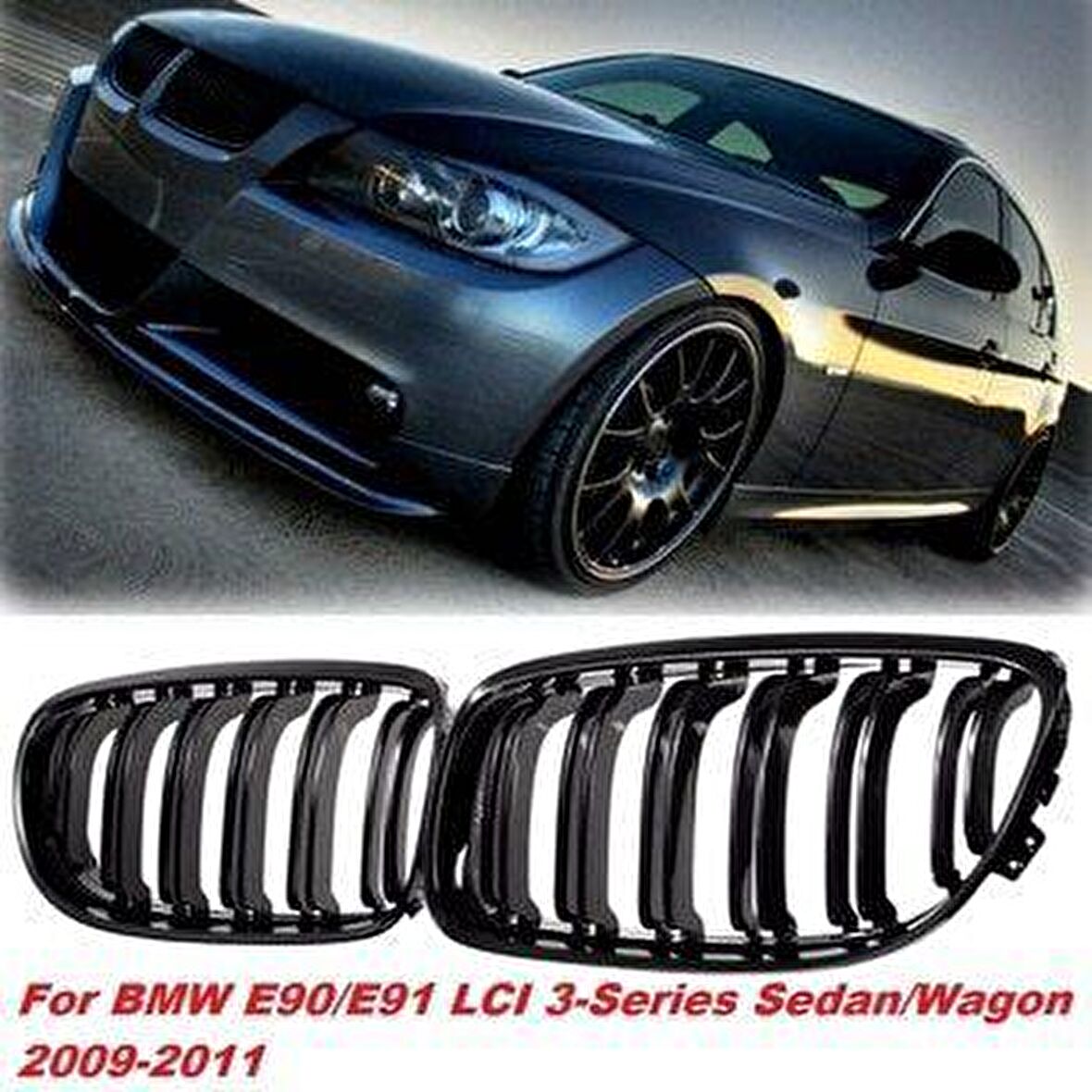 Bmw e90 lci m3 ön böbrek panjur piano black 2009 - 2012 çift tırnak