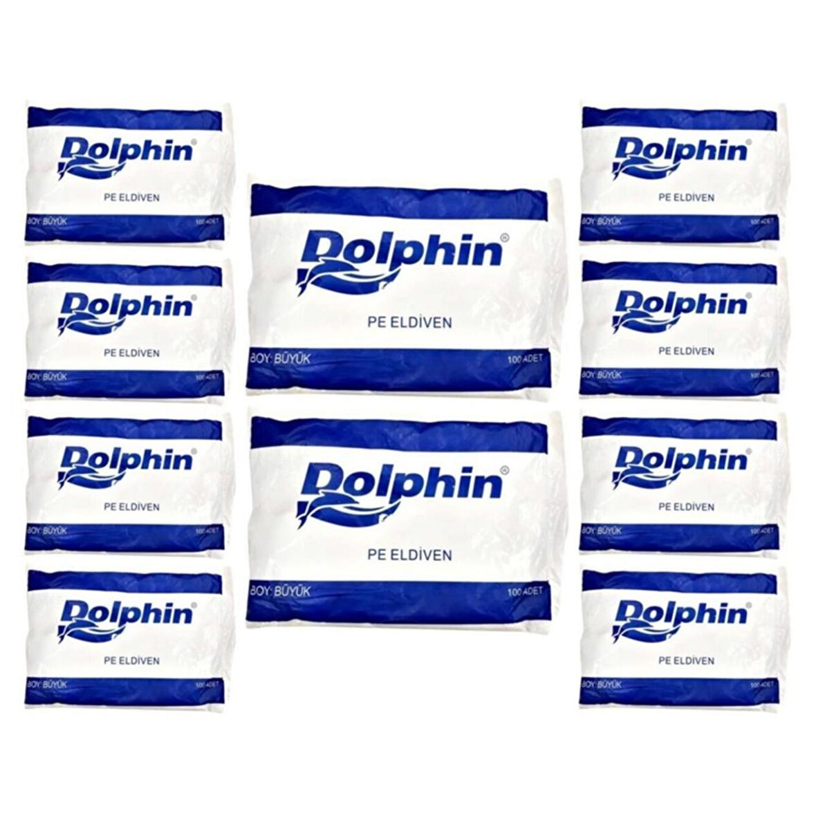 Dolphin PE İş Temizlik Tek Kullanımlık Şeffaf Poşet Market Eldiven - Büyük Boy- 100 Adetlik 10 Paket