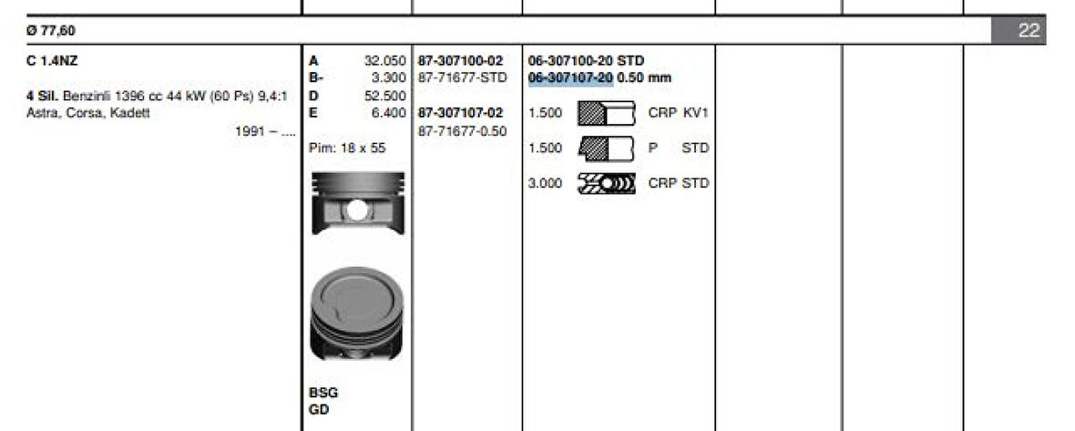 Opel Motor Segmanı Corsa B Astra F (c1,4nz X1,4xe) / (1,4 8v 1,4 16v) / (78,10mm) / (050) - Goetze 63071072g