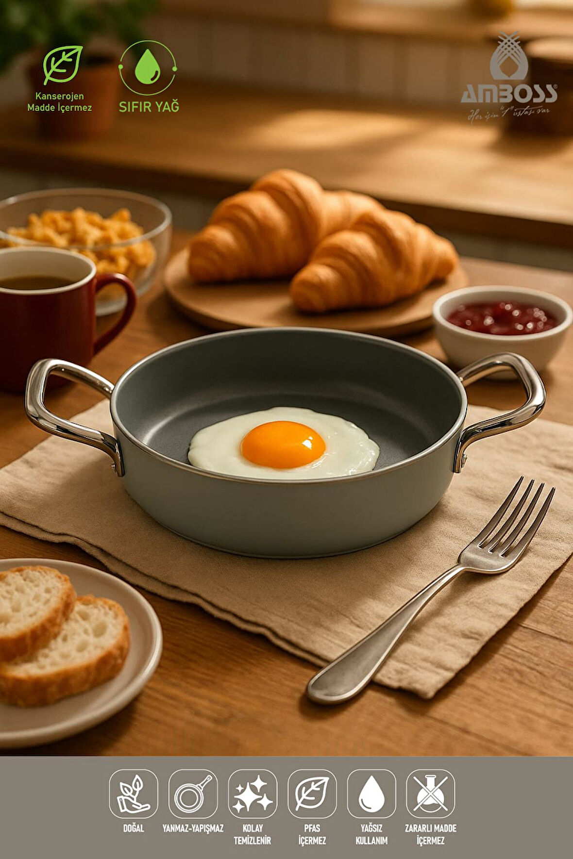 Sera Nova Yanmaz Yapışmaz Seramik Sahan 22 cm – Gri