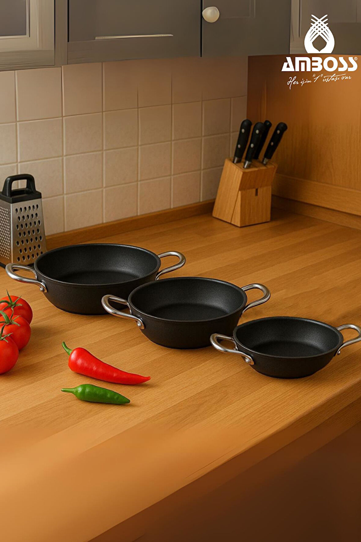 Dark 3 Parça Yanmaz Yapışmaz Titanyum Kaplama Sahan Seti