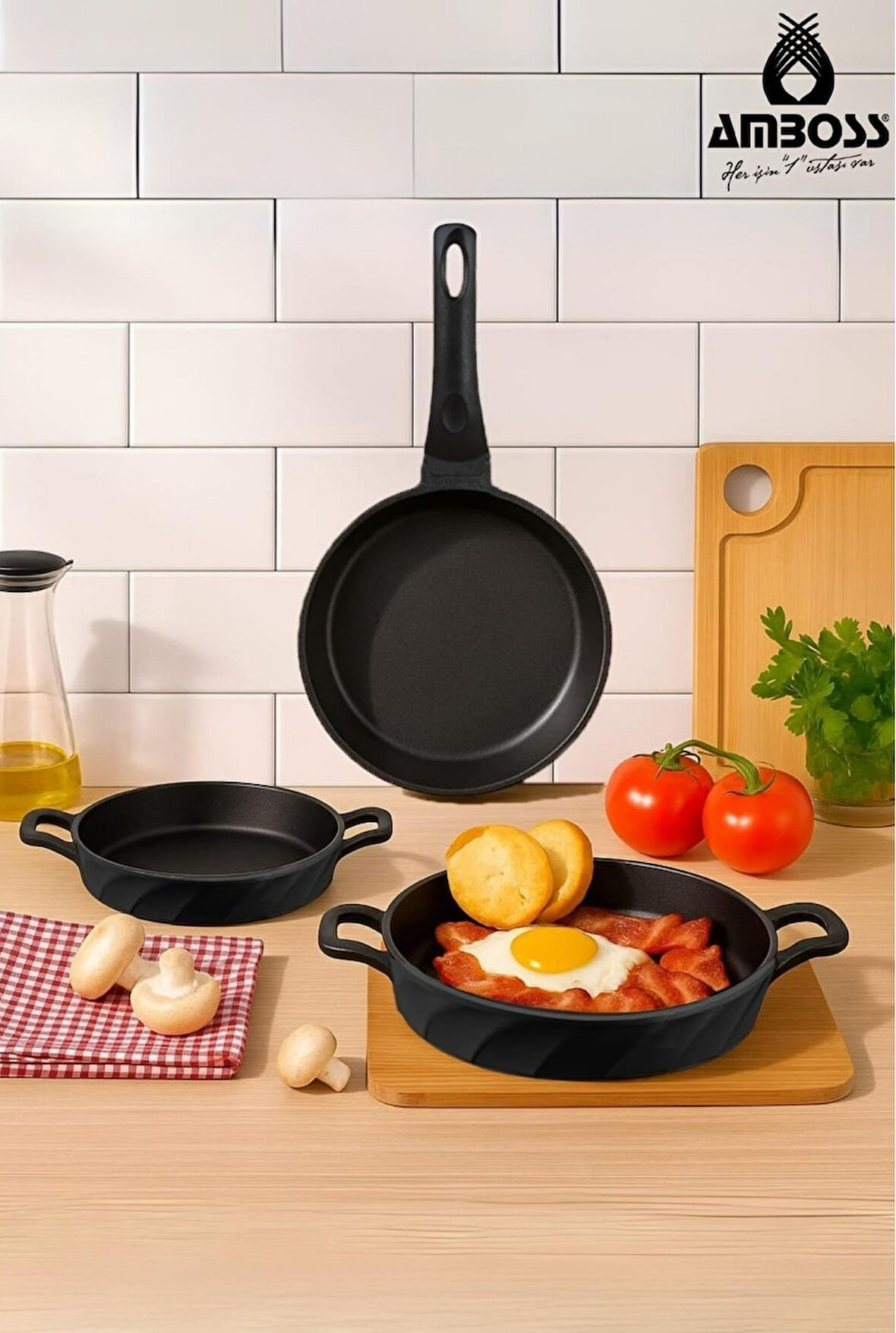 Amboss Vento 3 Parça Döküm 26 cm Tava 18-20 cm Sahan Seti