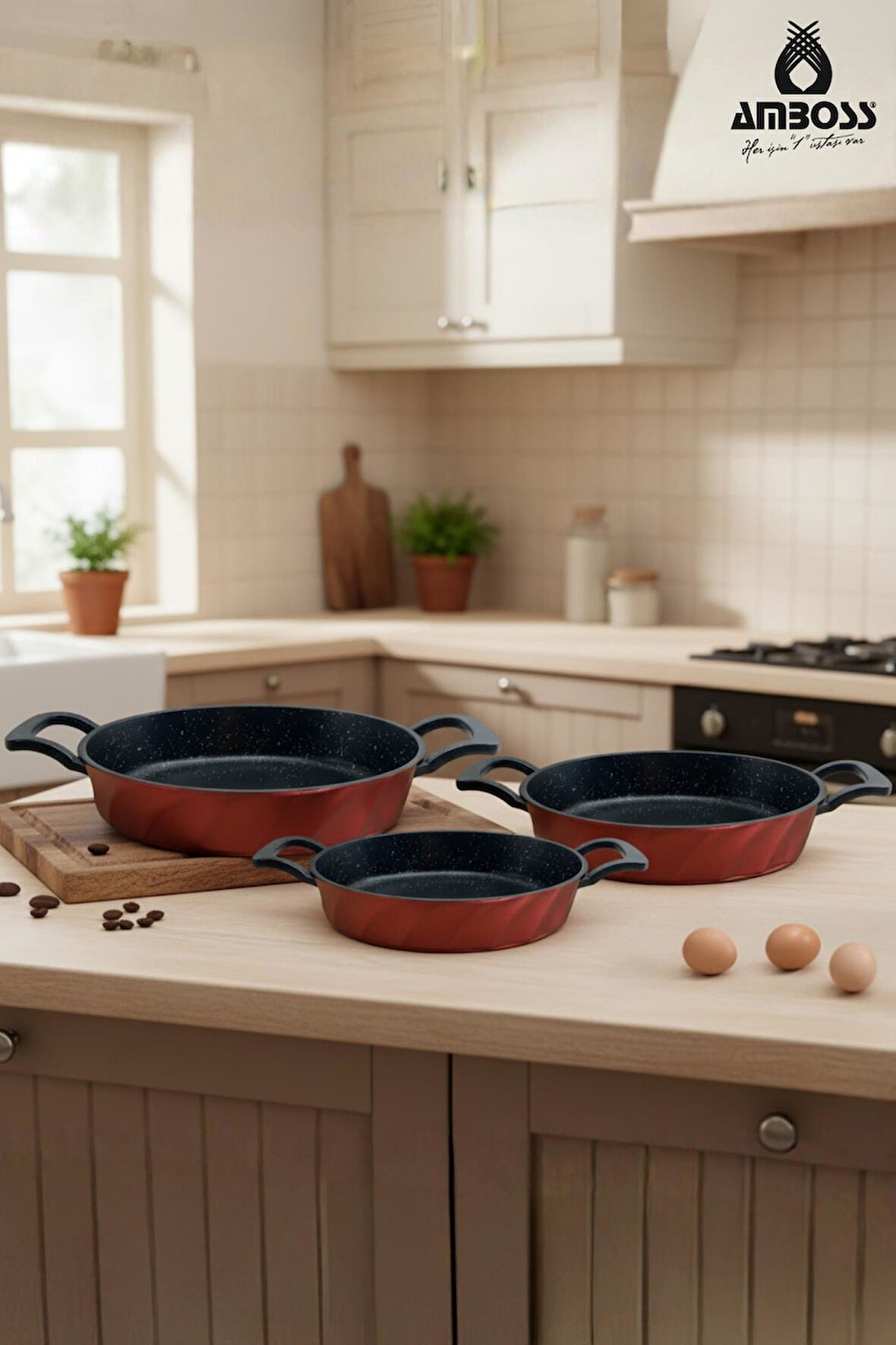 Vento 3 Parça Döküm Sahan Omlet Seti (Kırmızı)