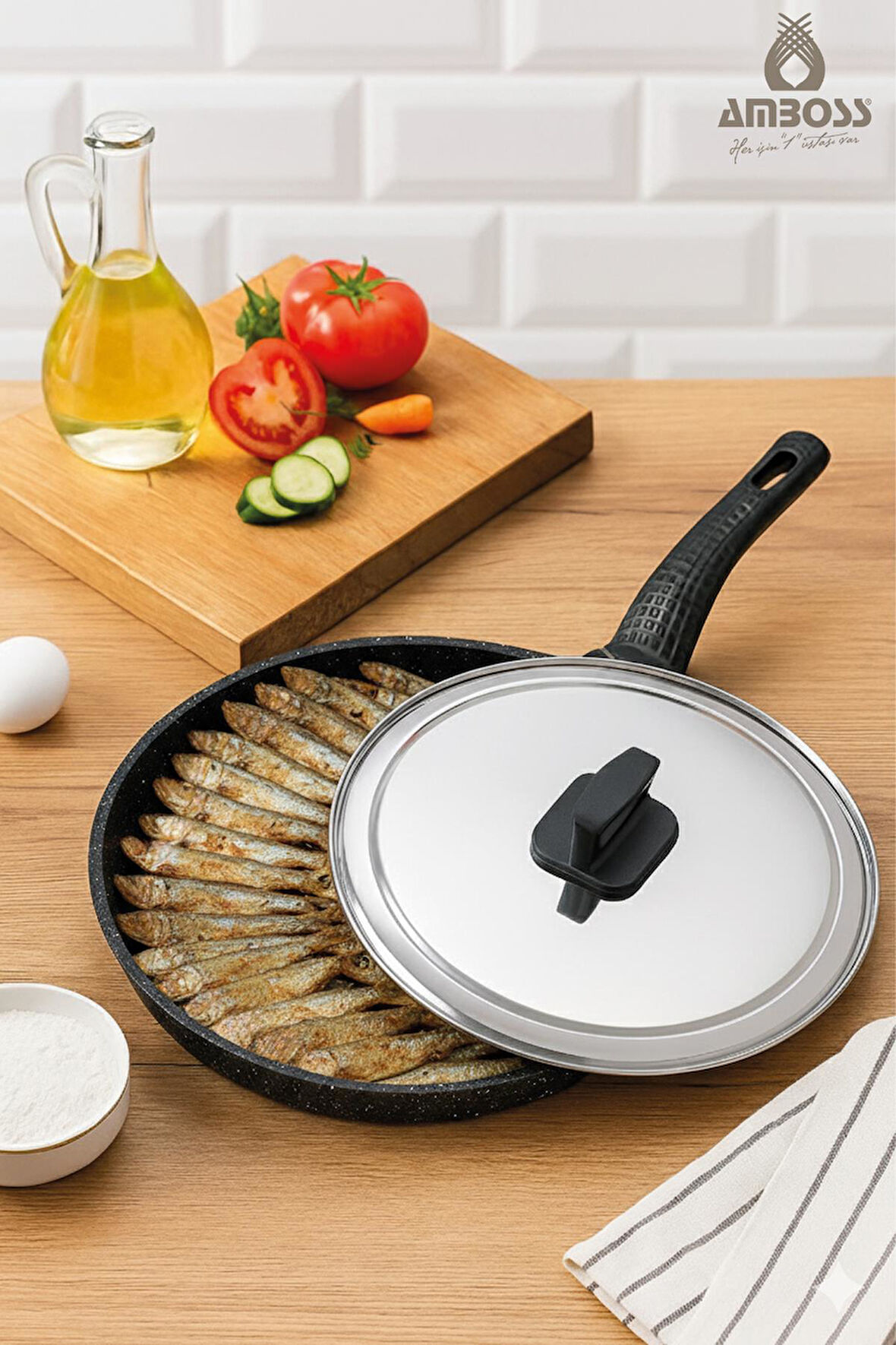 Döküm Granit Kapaklı Balık Tavası 34 cm