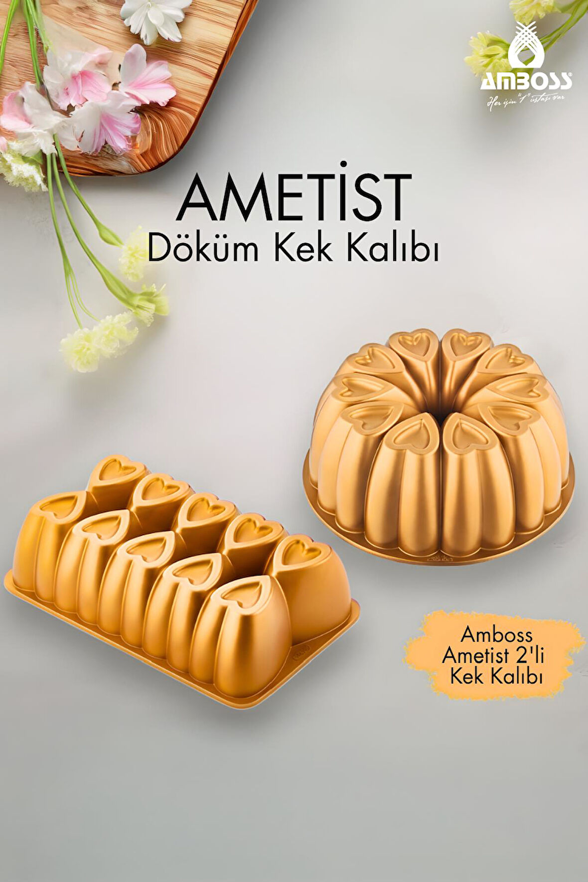 Ametist 2 Parça Döküm Kek Kalıbı ( Gold )