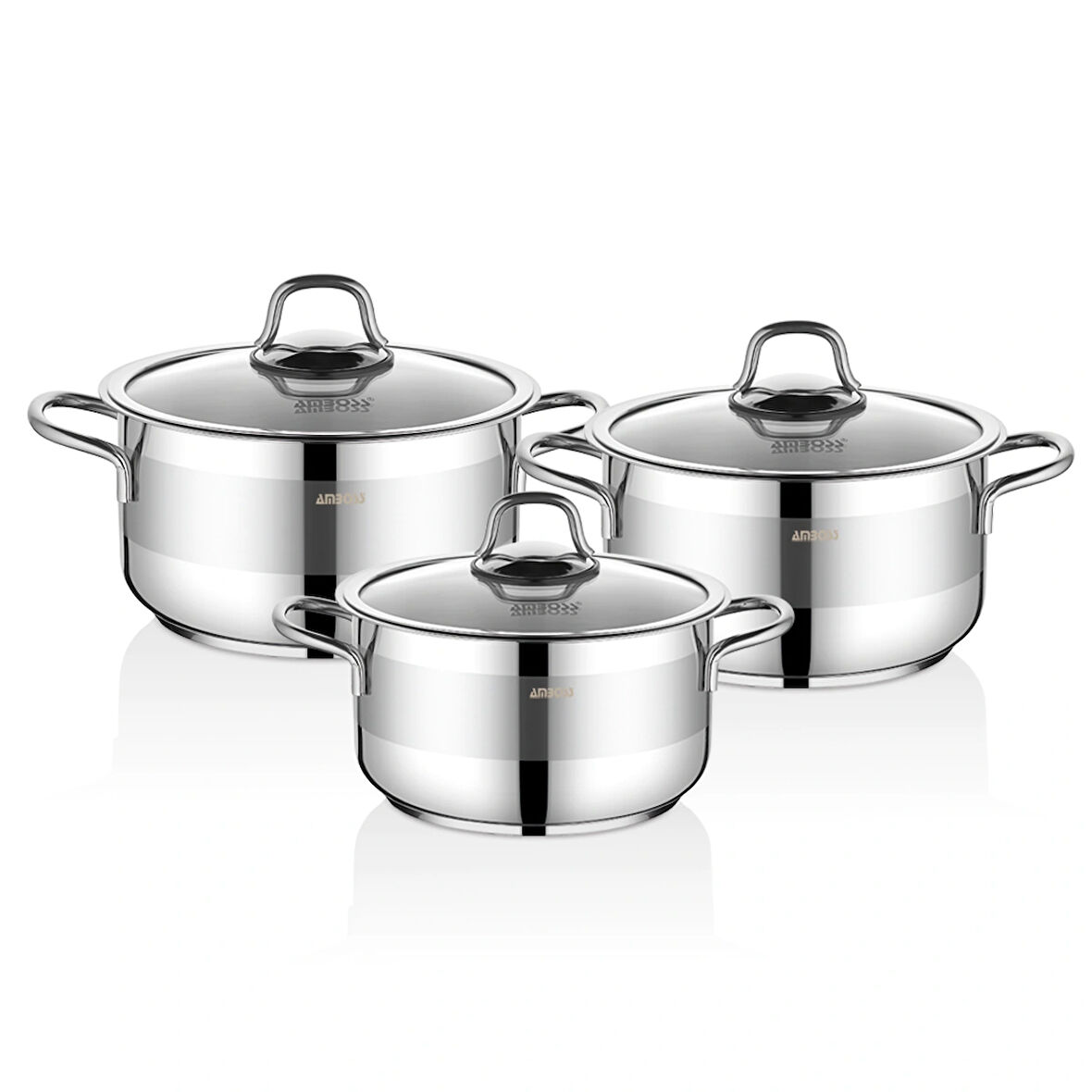 Amboss Saphire 6 Parça Paslanmaz Çelik Cam Kapaklı Derin Tencere Seti