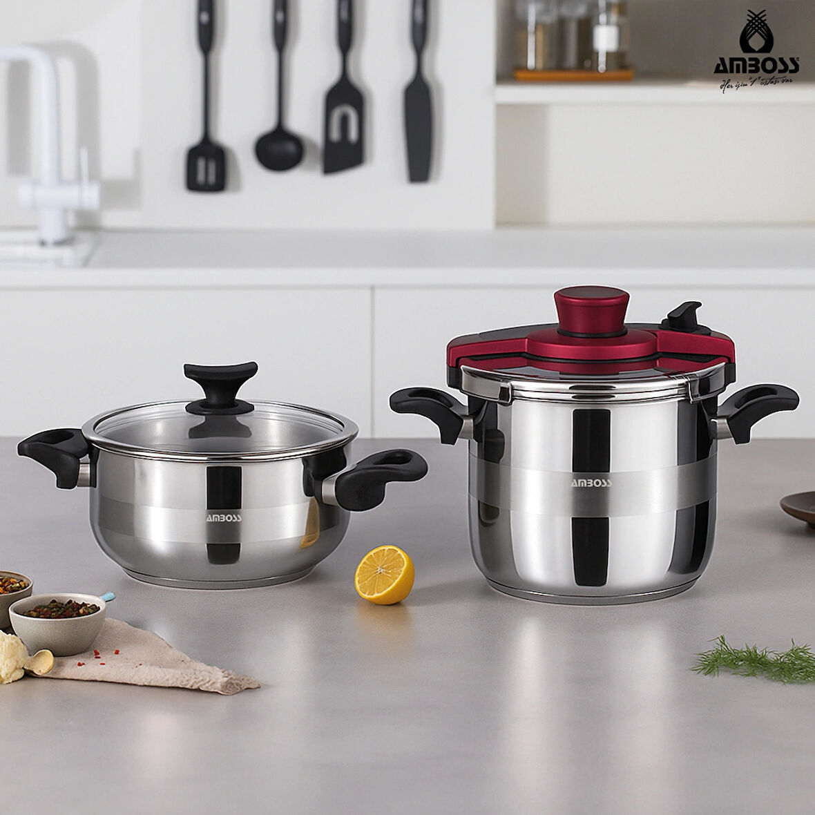 Amboss ametist 3,5+7 lt. 3 prç. matik düdüklü tencere- pratik kapak