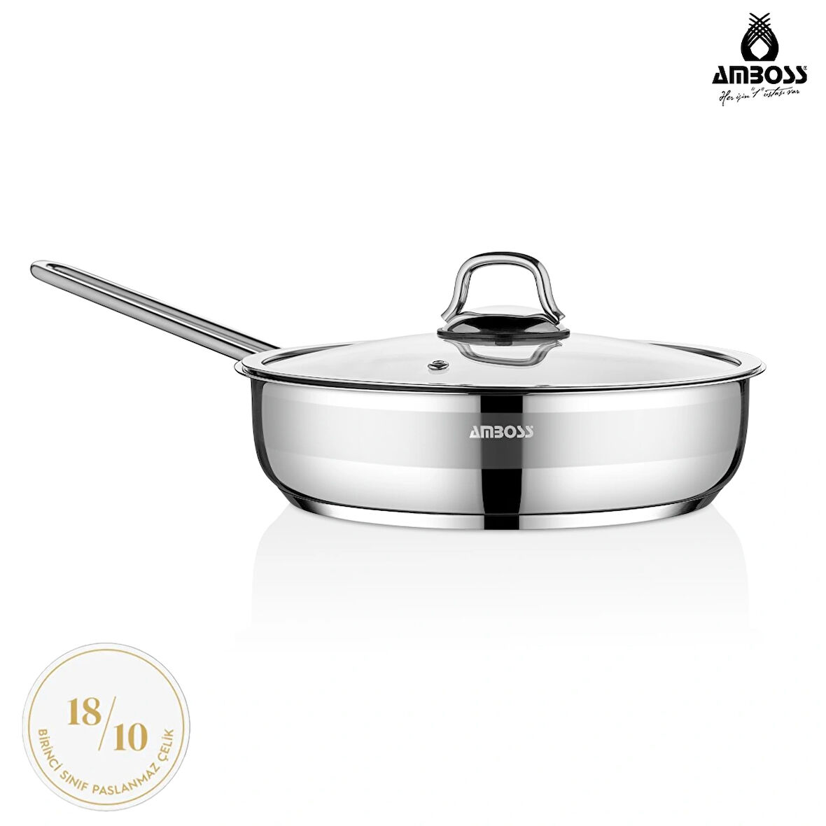 Saphire Paslanmaz Çelik Cam Kapaklı Tava 22x6 cm