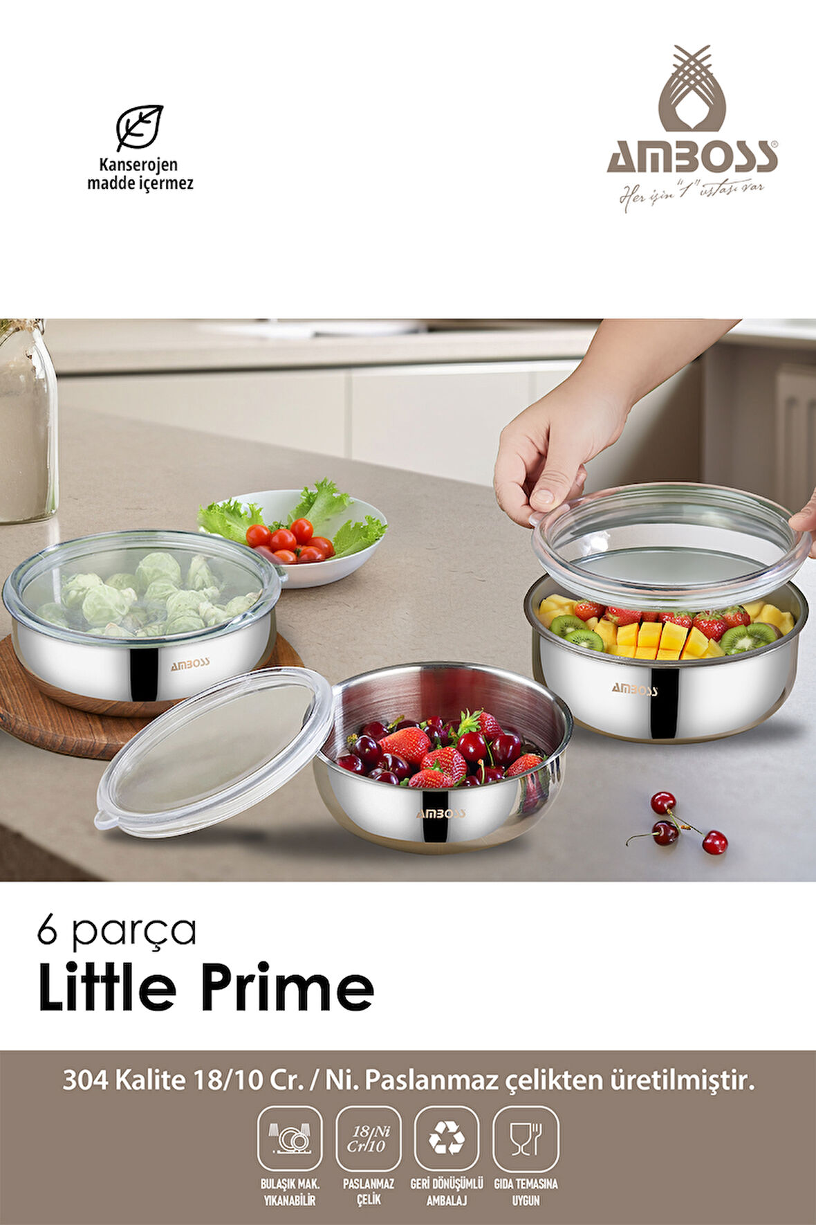 6 Parça Little Prime Paslanmaz Çelik Saklama Kabı 