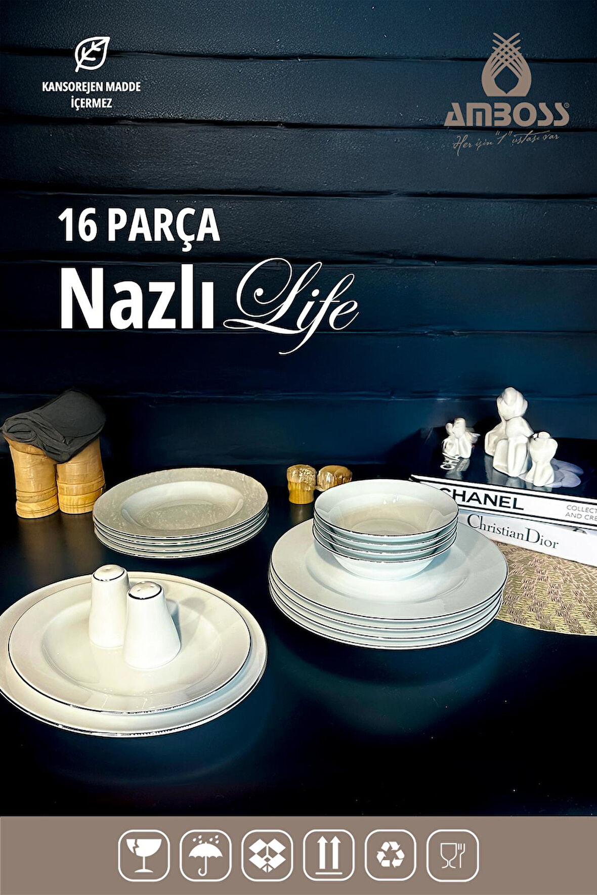 Nazlı Life 16 Parça Porselen Yemek Takımı Gümüş 