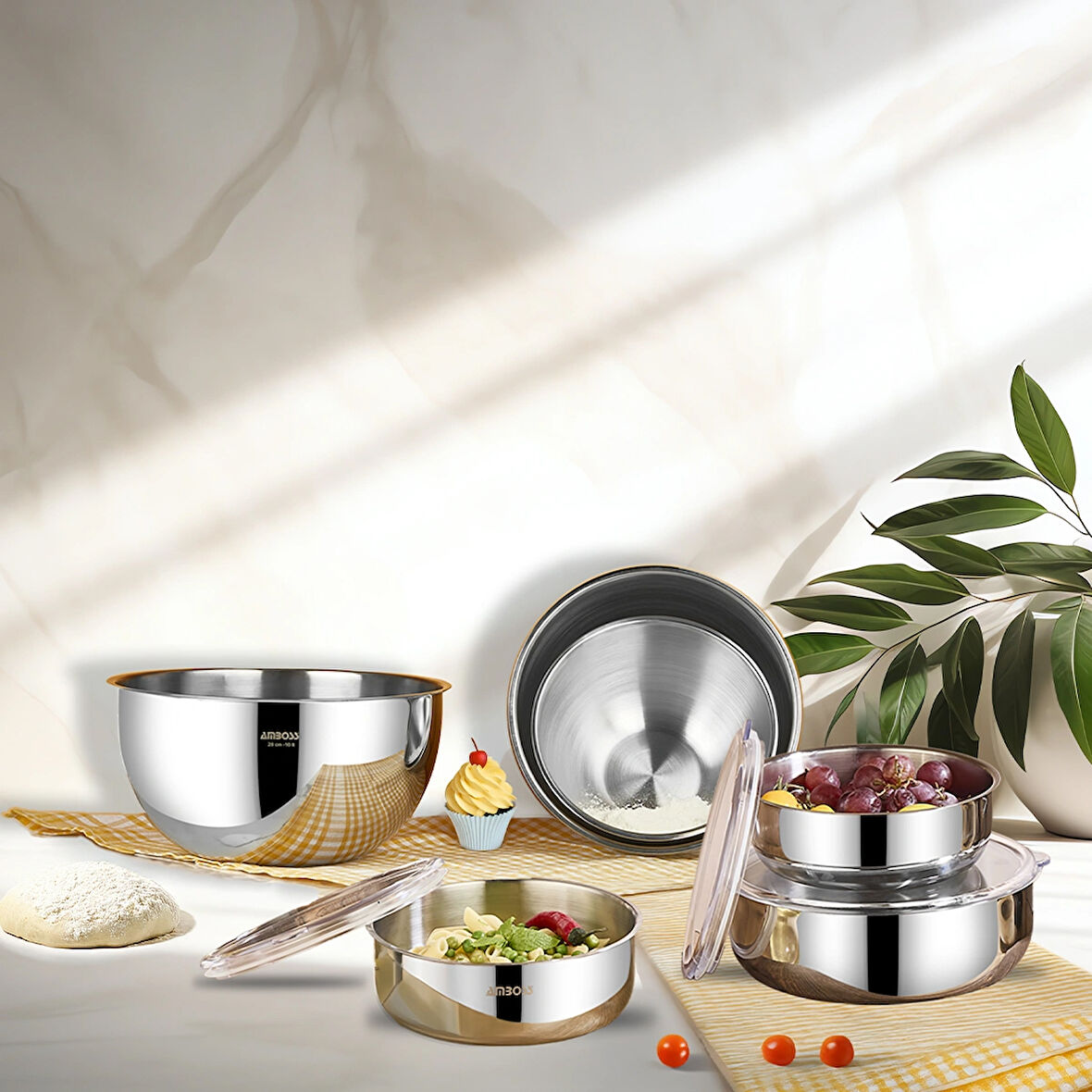 Mixkeep 9 Parça Paslanmaz Çelik Karıştırma Kabı & Çelik Saklama Kabı