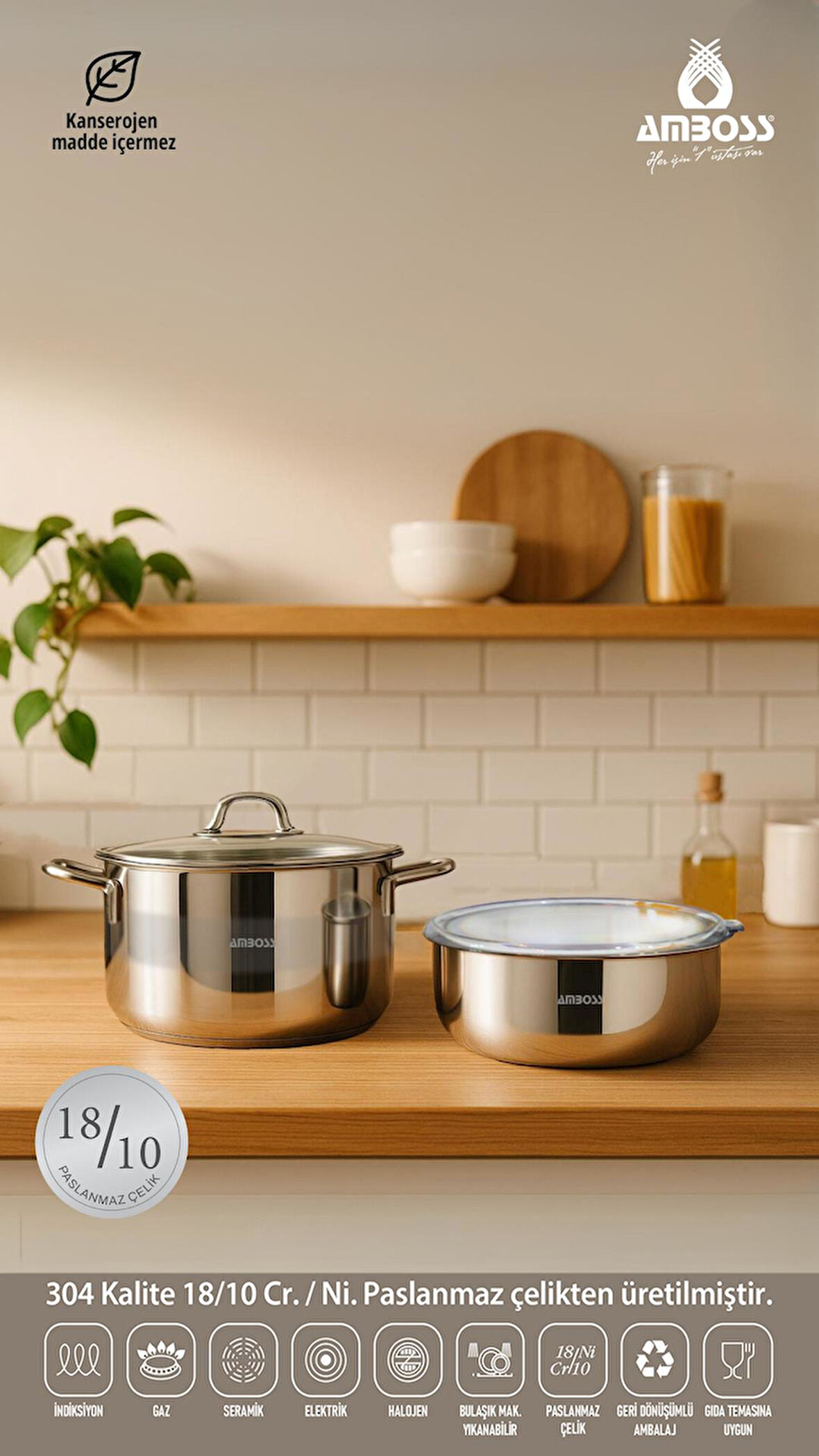 4 Parça Cook and Store Paslanmaz Çelik Tencere Saklama Kabı Pratik Set