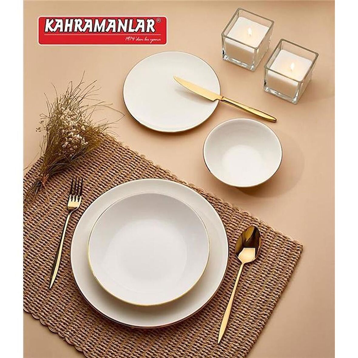 Kahramanlar Katre Gold 12 Kişilik 55 Parça Porselen Yemek Takımı 