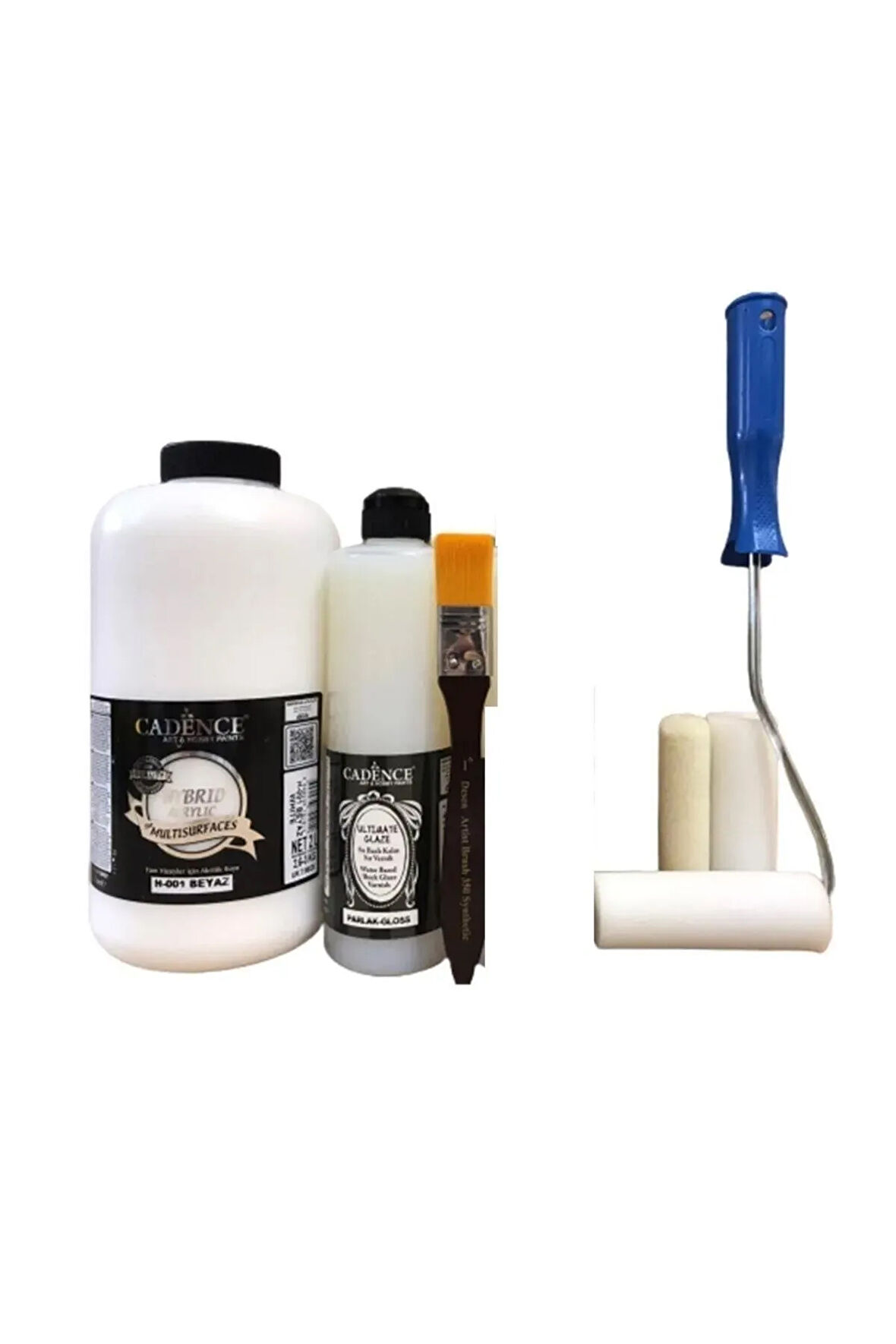 Cadence 2 Litre Beyaz Boya + 1 Ultimate Kalın Sır Vernik + Desen 2,5cm Ipek Fırça