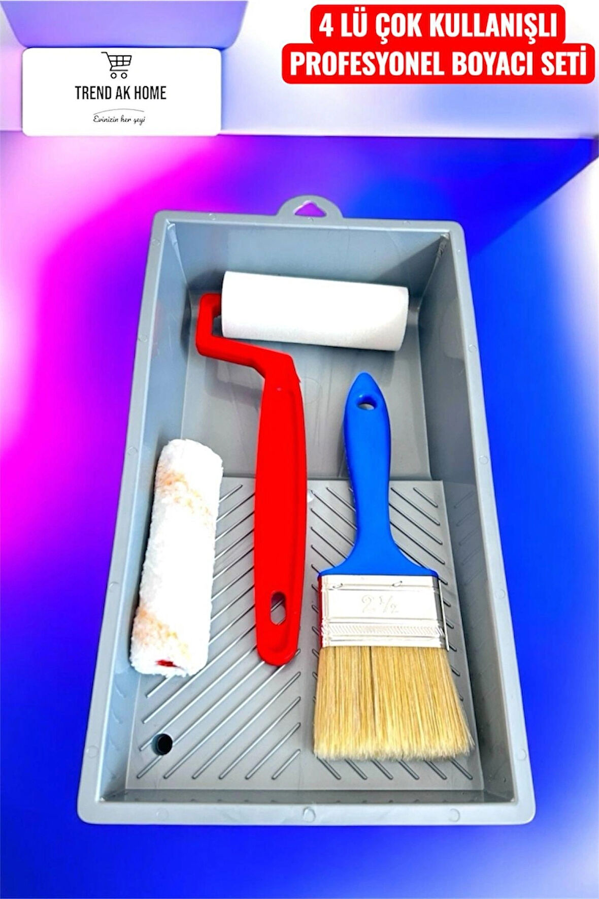 4LÜ PROFESYONEL BOYACI SEET KAPI DOLAP VE BENZERİ ALAN BOYAMA FIRÇA PLASTİK RULO YEDEK RULO