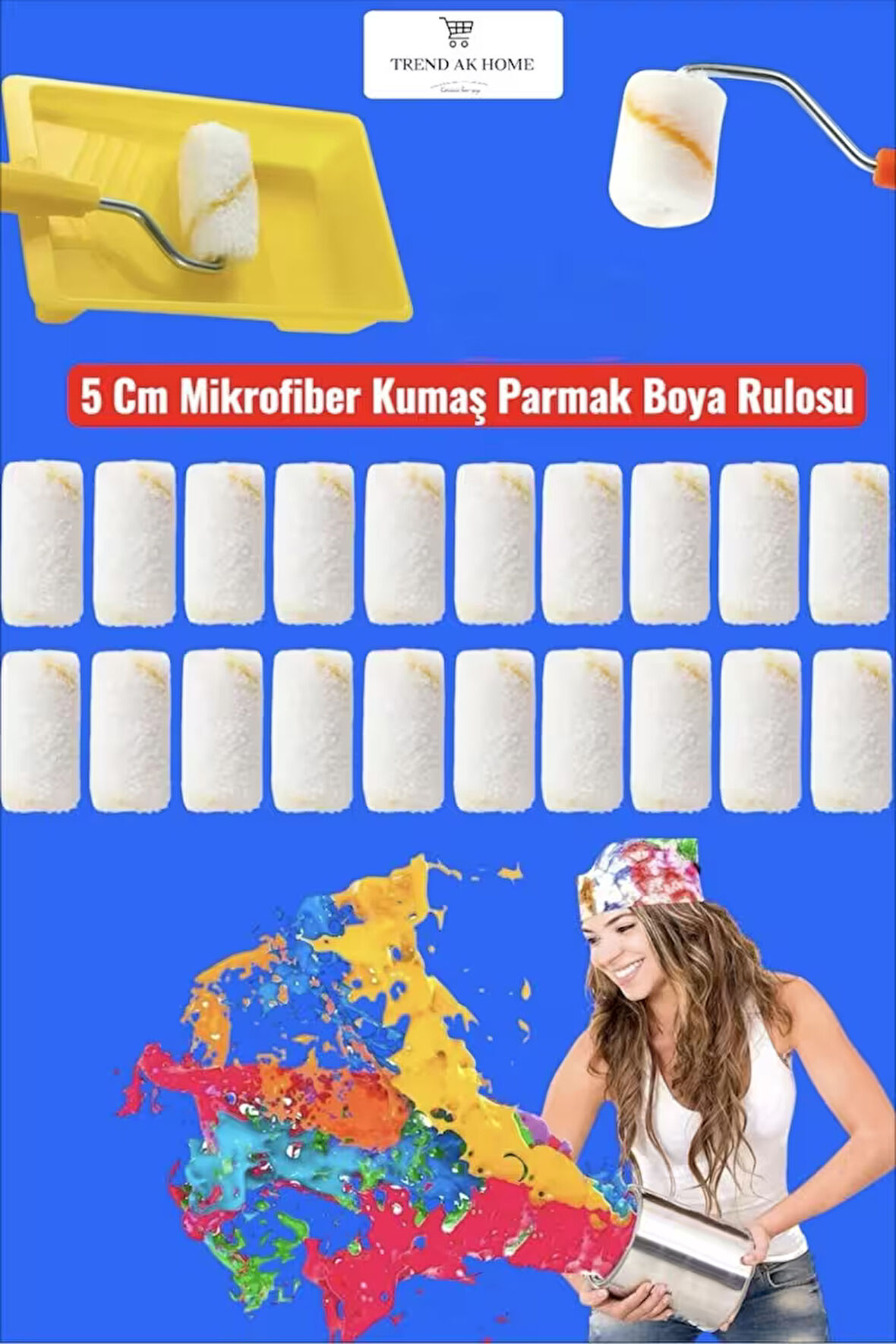 5 CM MİKROFİBER KUMAŞ PARMAK BOYA RULOSU 10 ADET YEDEK RULO BAŞLIĞI (SADECE RULO başlık