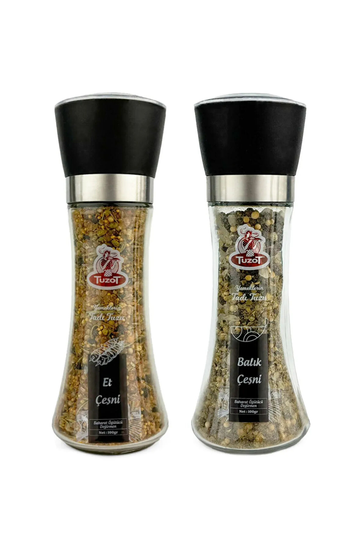 Baharat Çeşni Cam Değirmenli 2'li Set (Et-Balık)