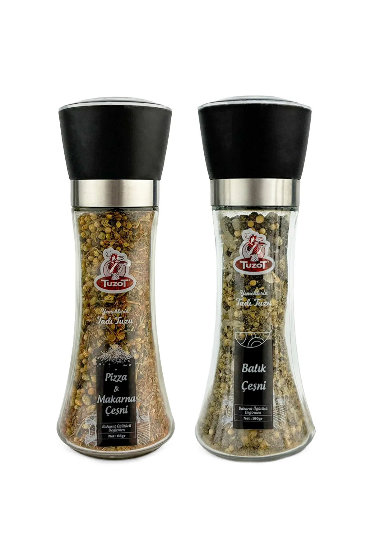 Baharat Çeşni Cam Değirmenli 2'li Set (Pizza-Balık)