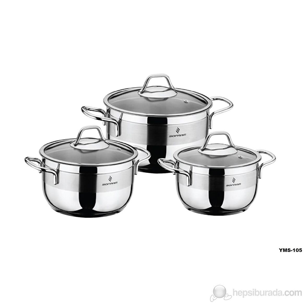 Sofram Soft 6 Parça Paslanmaz Çelik  Tencere Takımı Cam Kapak