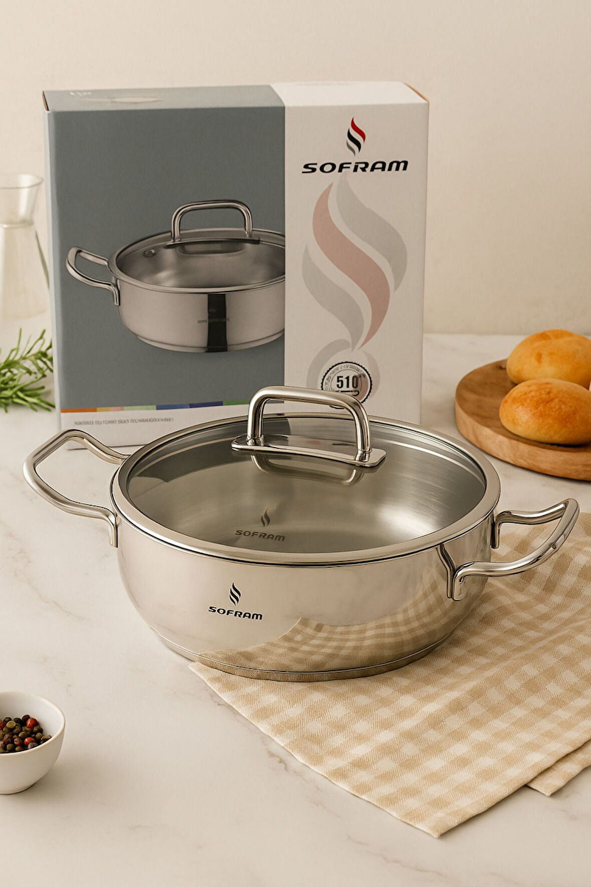 Atlas Serisi 28 cm Basık Pilav Tenceresi – 5,10 L, 18/10 Paslanmaz Çelik, İndüksiyon Uyumlu