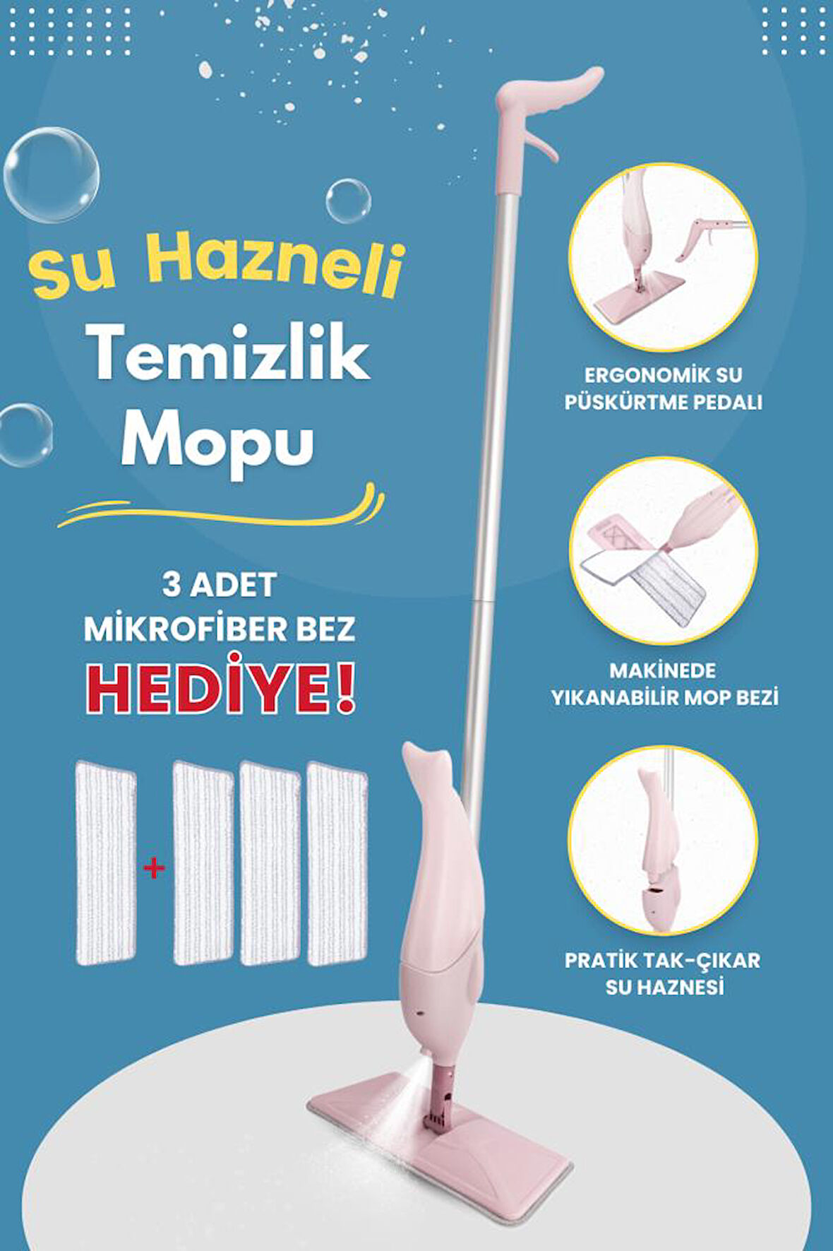 Flora Yunus Spreyli Su Hazneli Mop + 3 Adet Mikrofiber Bez HEDİYE!