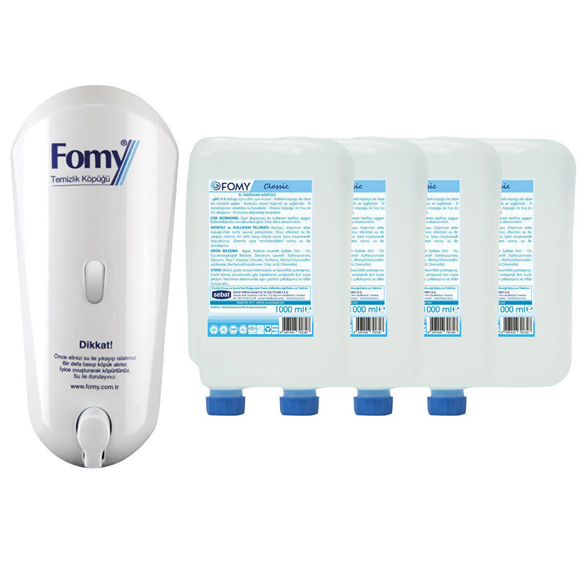 FOMY Classic Köpük Sabun 4'lü ve 1 Adet Dispenser 1000 ml