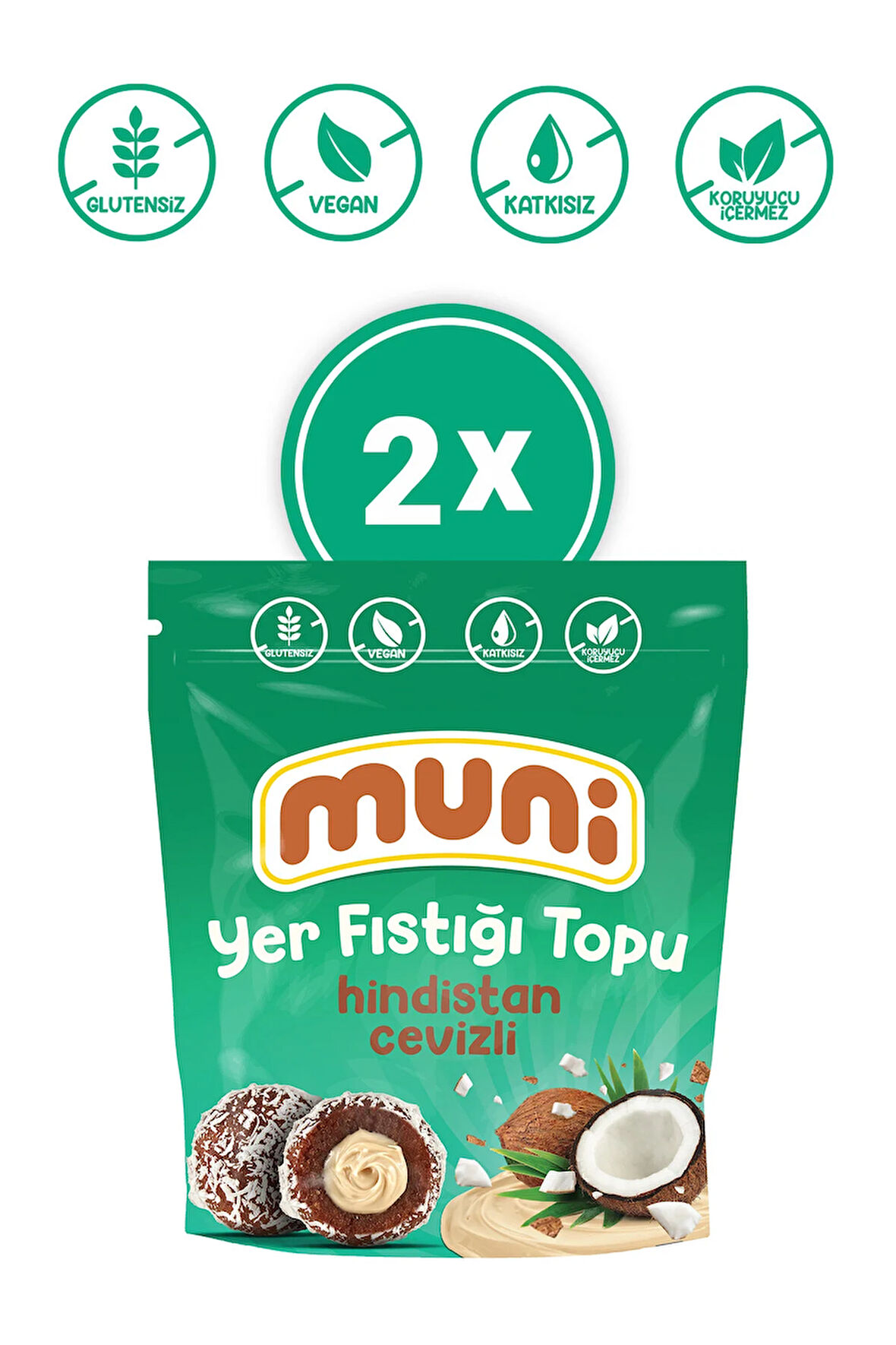 Glutensiz, Katkısız Hindistan Cevizli Yer Fıstığı Topu 2'li