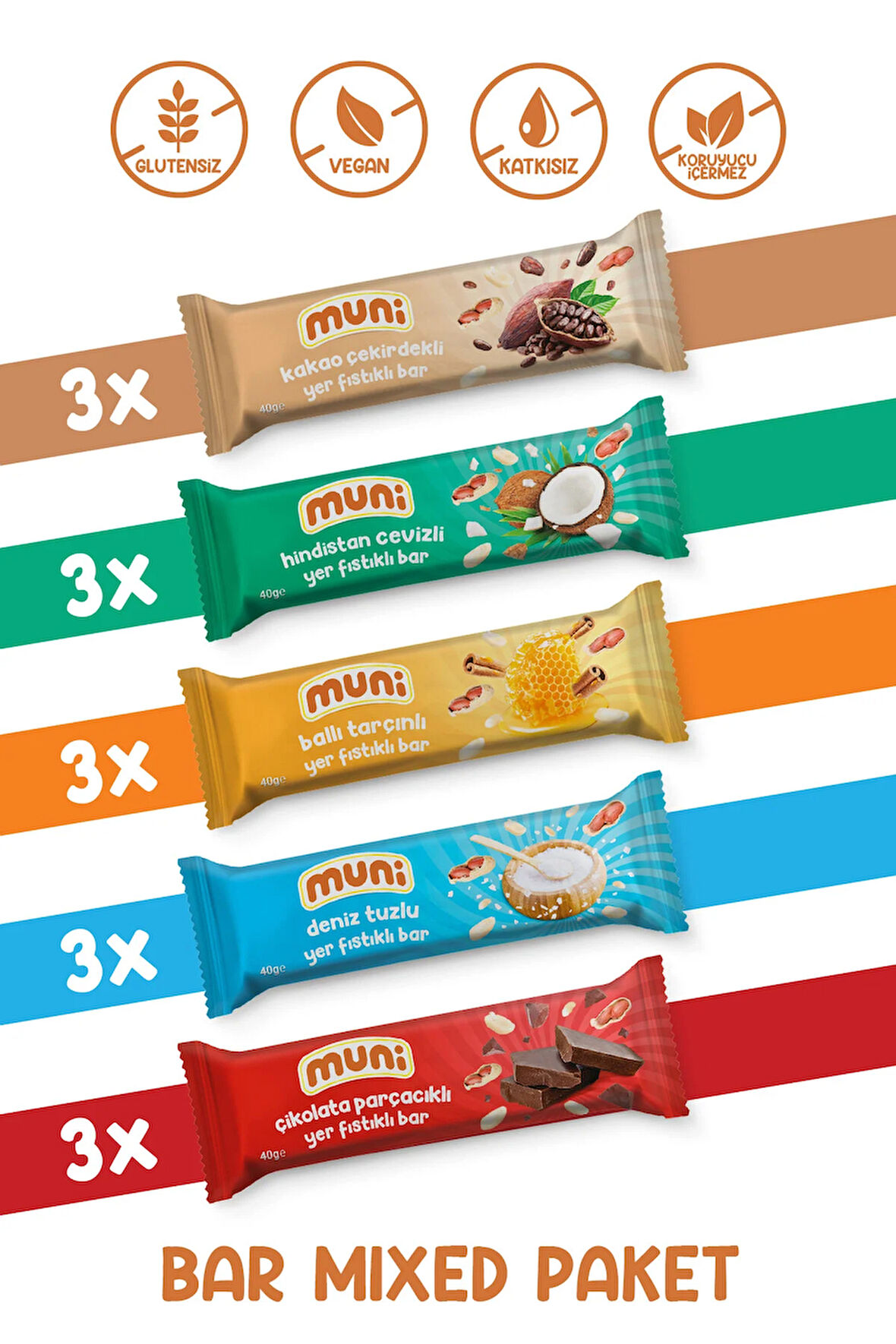 Proteinli Vegan Yer Fıstığı Bar Sağlıklı Atıştırmalık Paketi 40 gr*15 adet