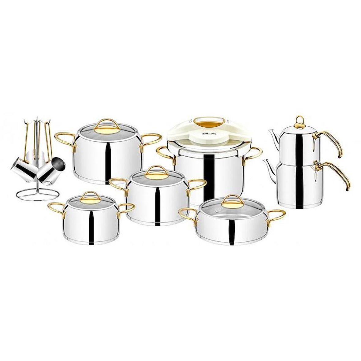 Sıla Ekol 18 Parça Tencere Çeyiz Seti Sade Gold (155)