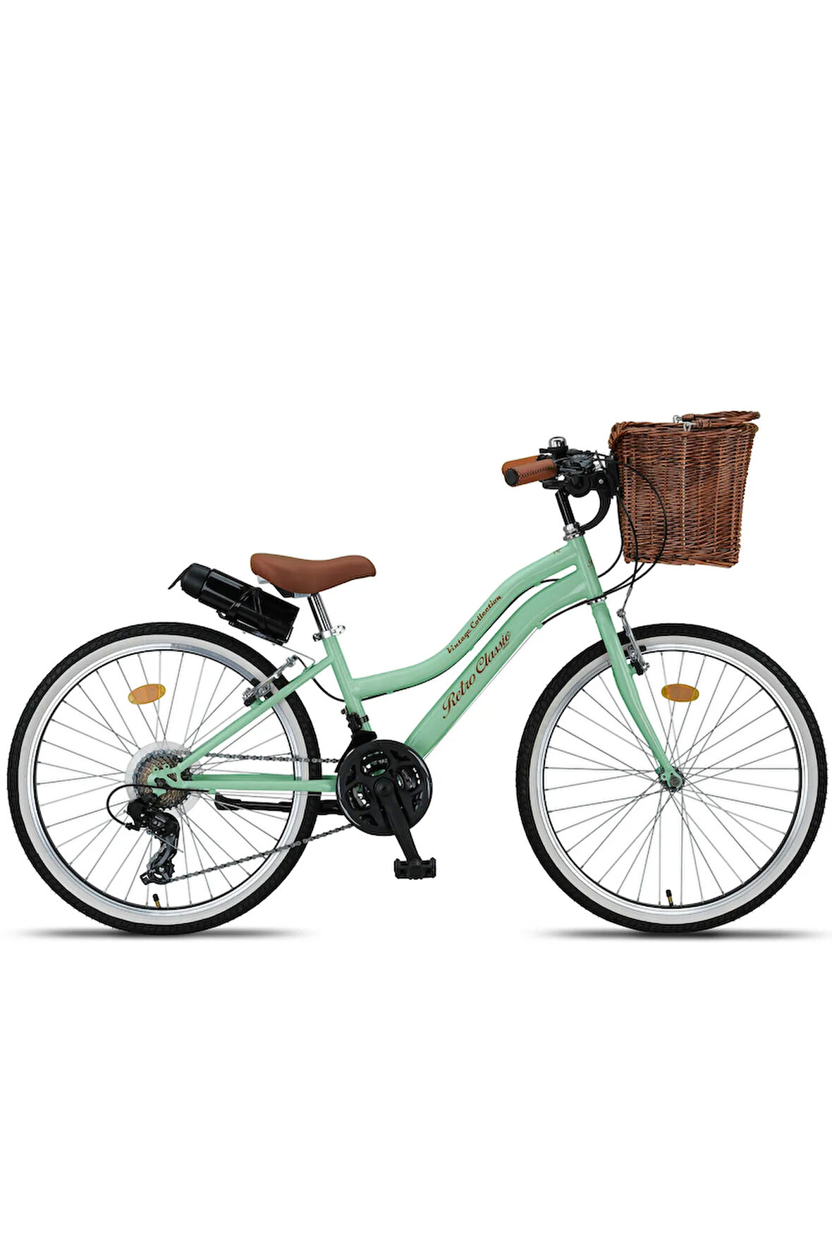 Trendbisiklet Retro Classic 24 Jant 18 Vites SHIMANO, Kadın Bisikleti Mint Yeşili-Kahve